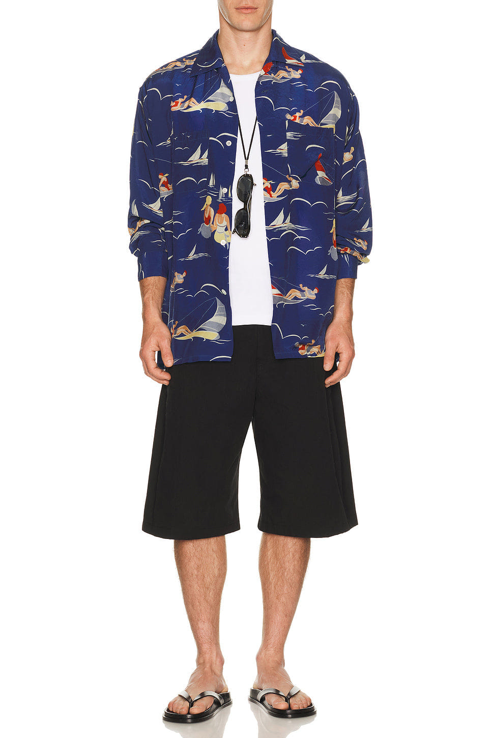 Beams Plus Open Collar Cupro Print