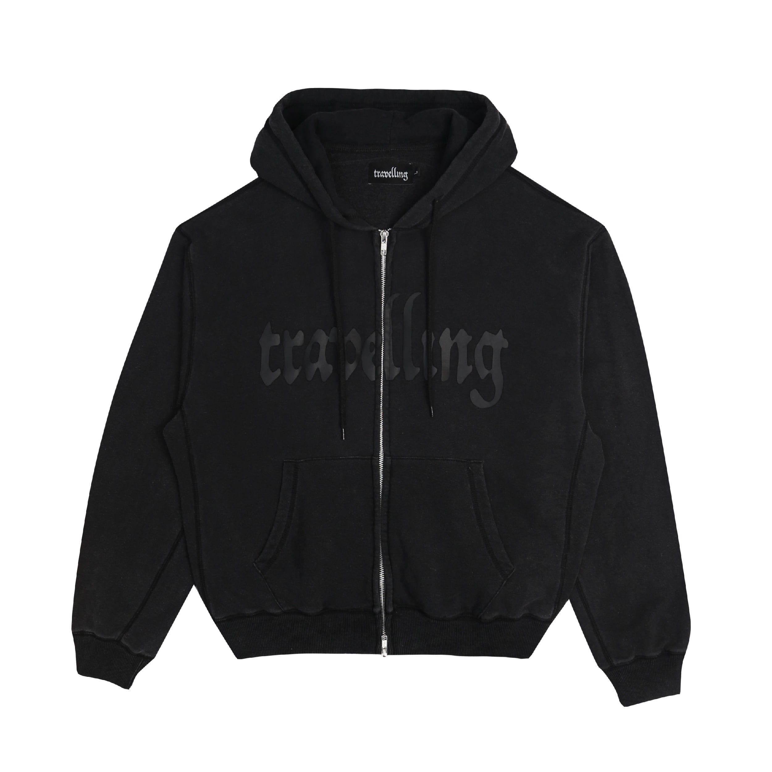 Travelling Double Zip Hoodie - Washed Black