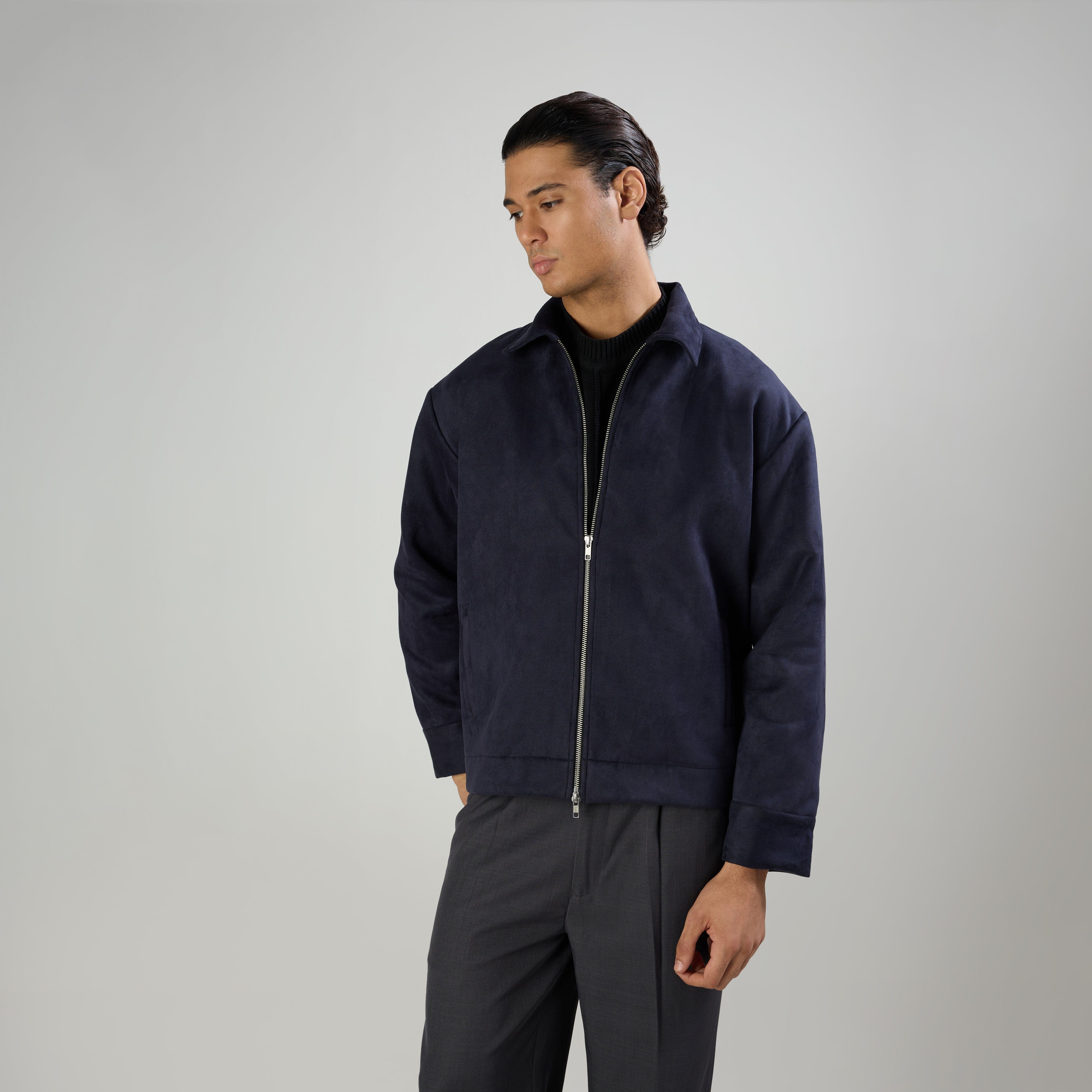 Warping Theories SUEDE TWO - WAY ZIP JACKE - NAVY
