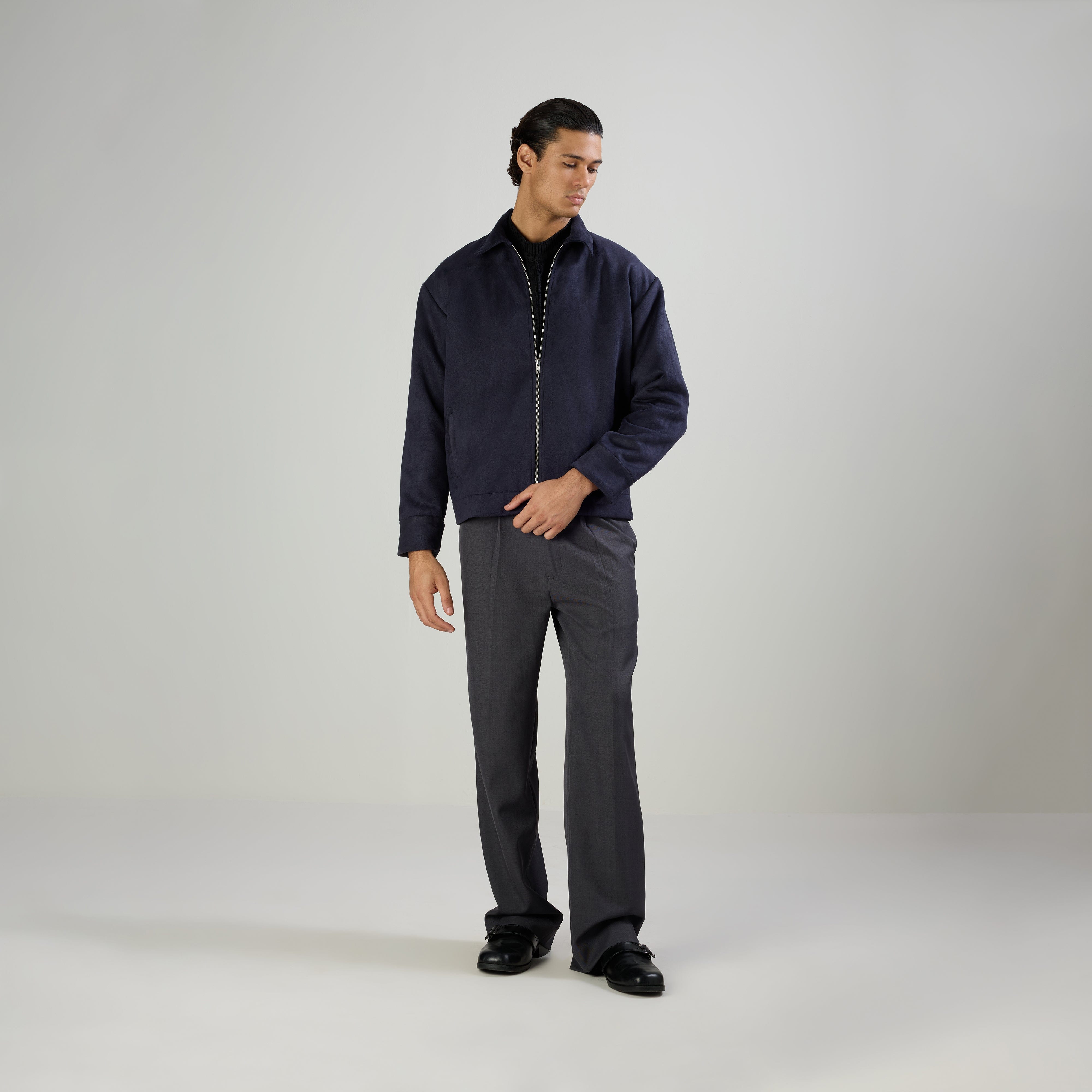 Warping Theories SUEDE TWO - WAY ZIP JACKE - NAVY