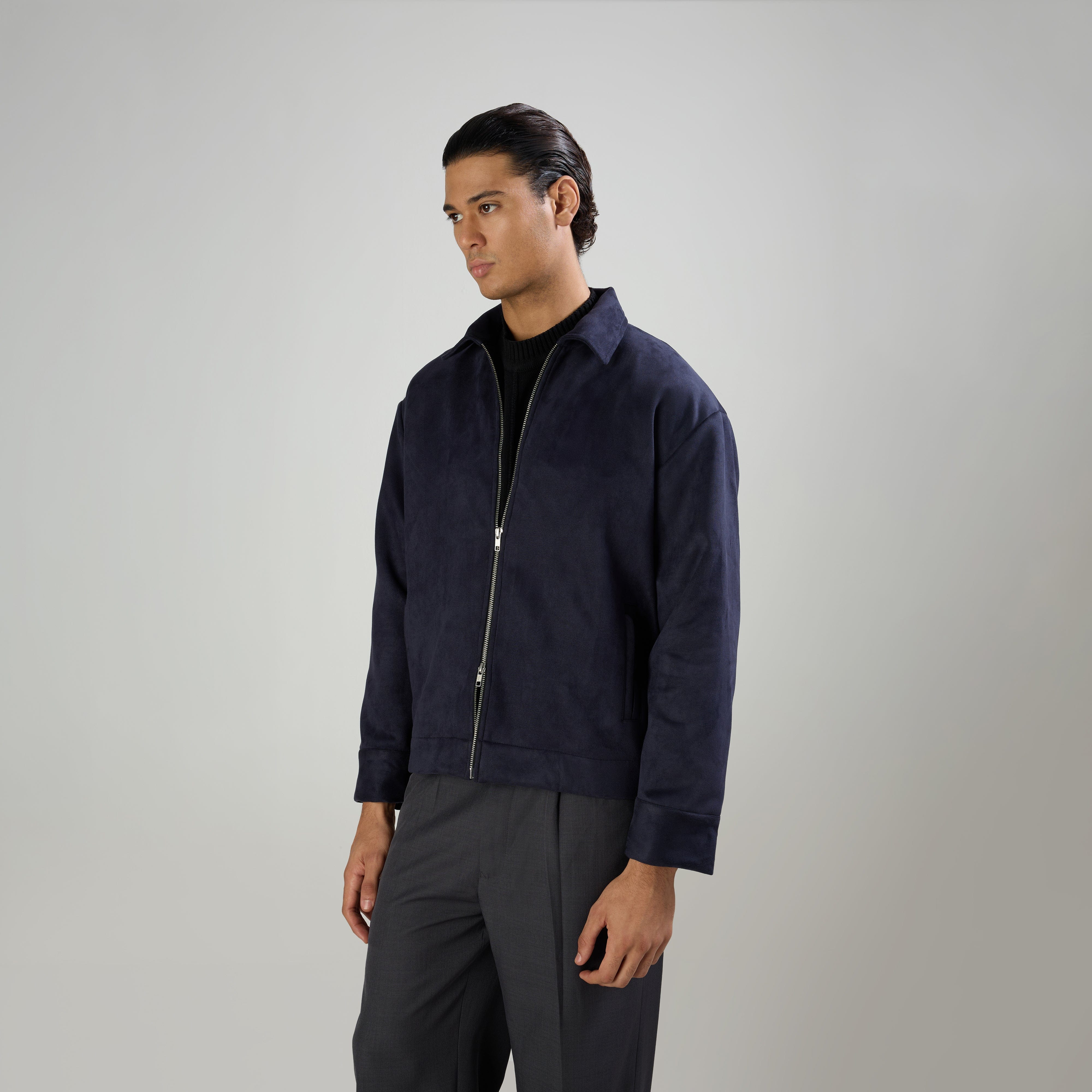Warping Theories SUEDE TWO - WAY ZIP JACKE - NAVY