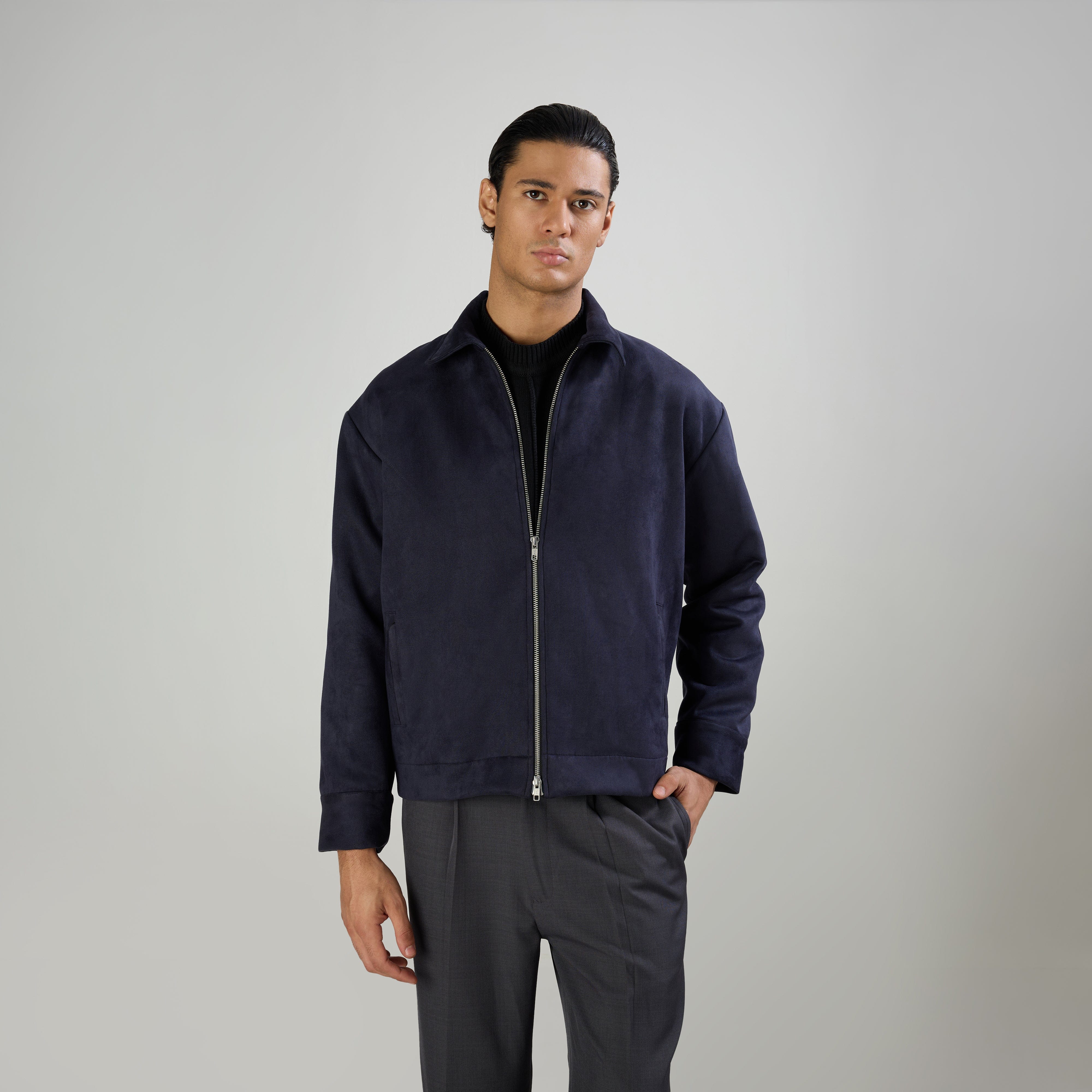 Warping Theories SUEDE TWO - WAY ZIP JACKE - NAVY