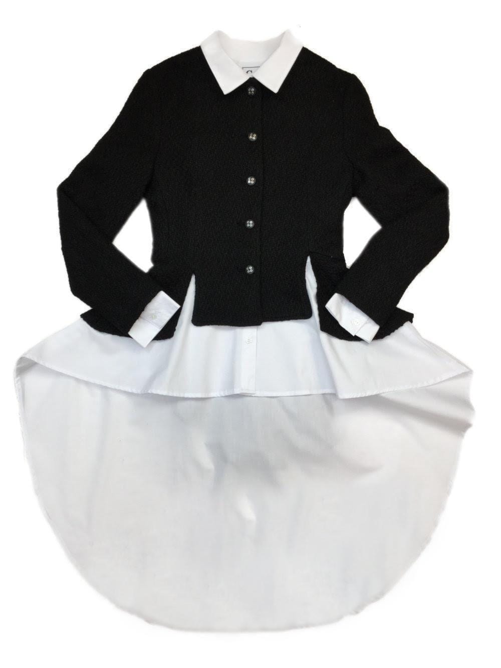 High CODO Tweed Fitted High Low Ruffled Jacket Black