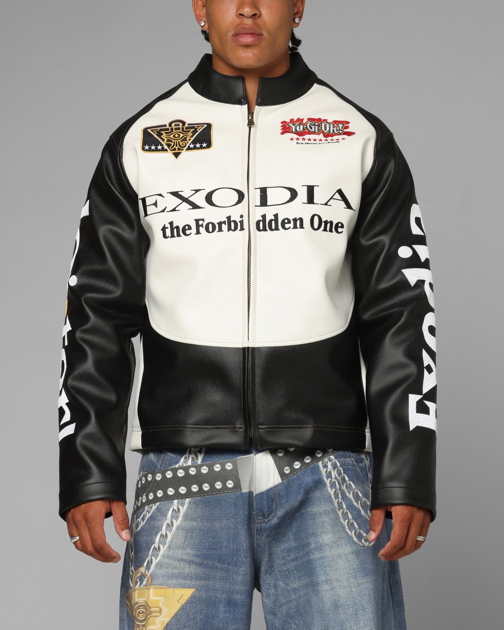 Loiter x Yu - Gi - Oh! Exodia Biker Jacket Black/Off White