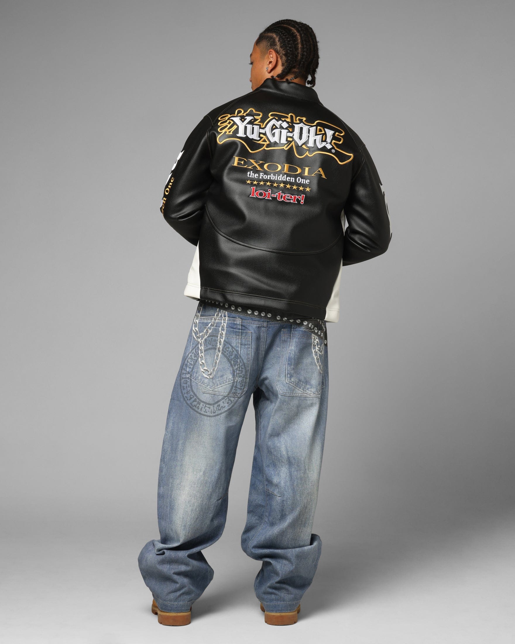 Loiter x Yu - Gi - Oh! Exodia Biker Jacket Black/Off White