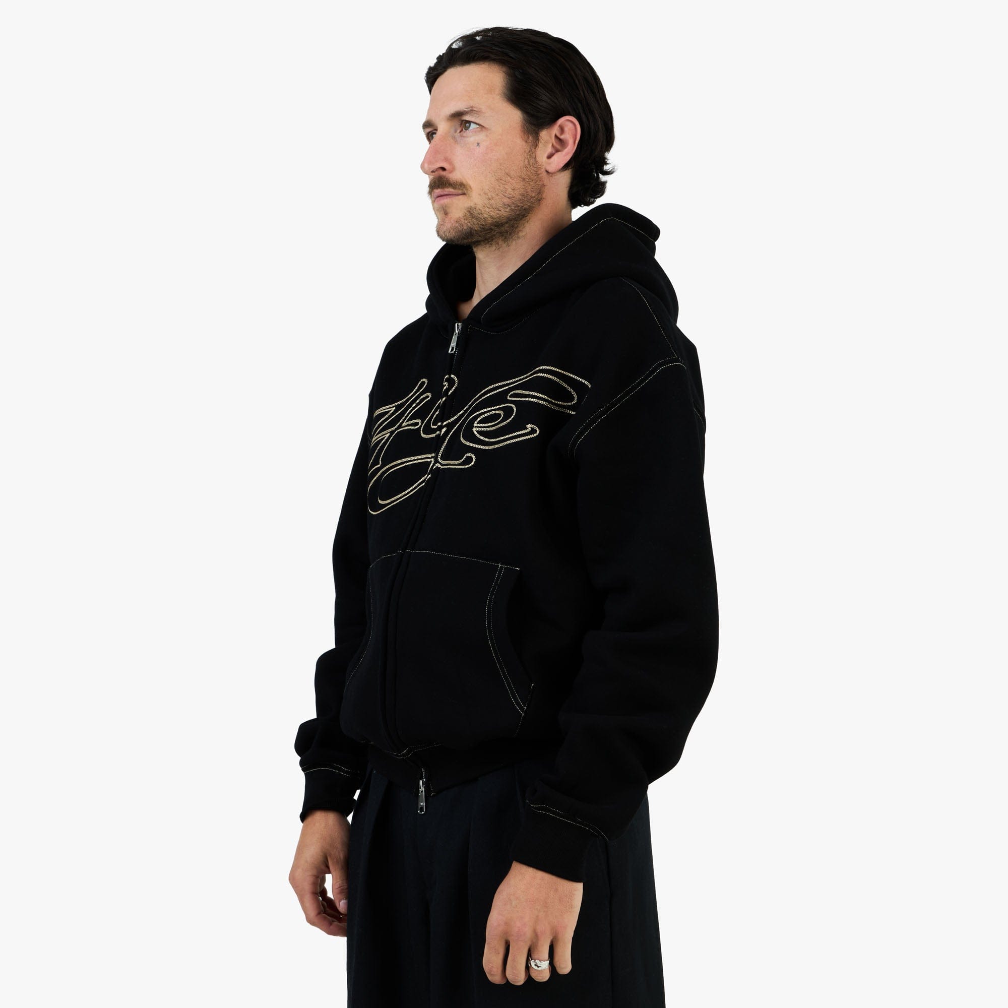 4YE Signature Zip Hoodie Black / Gold