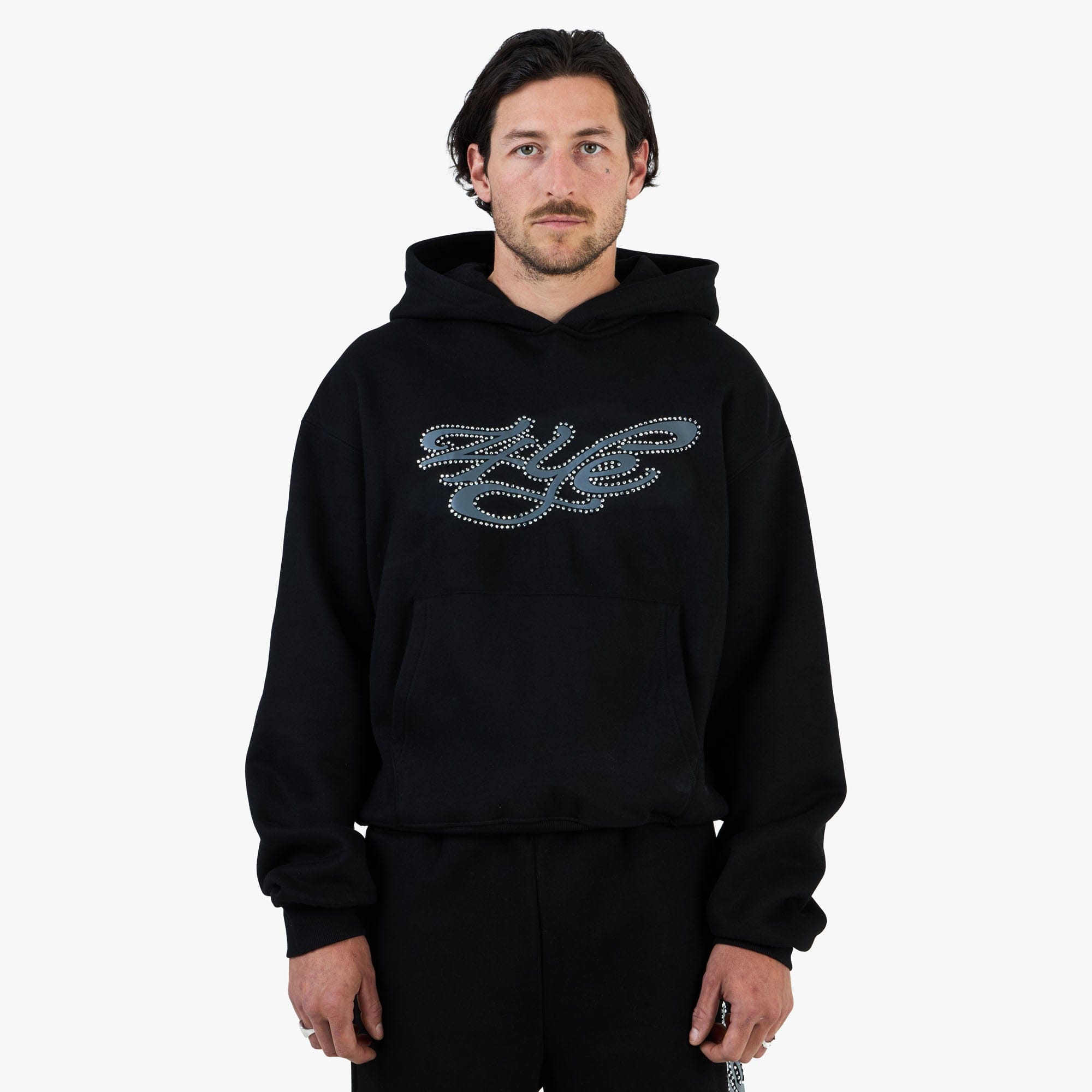4YE Signature Rhinestone Hoodie / Black