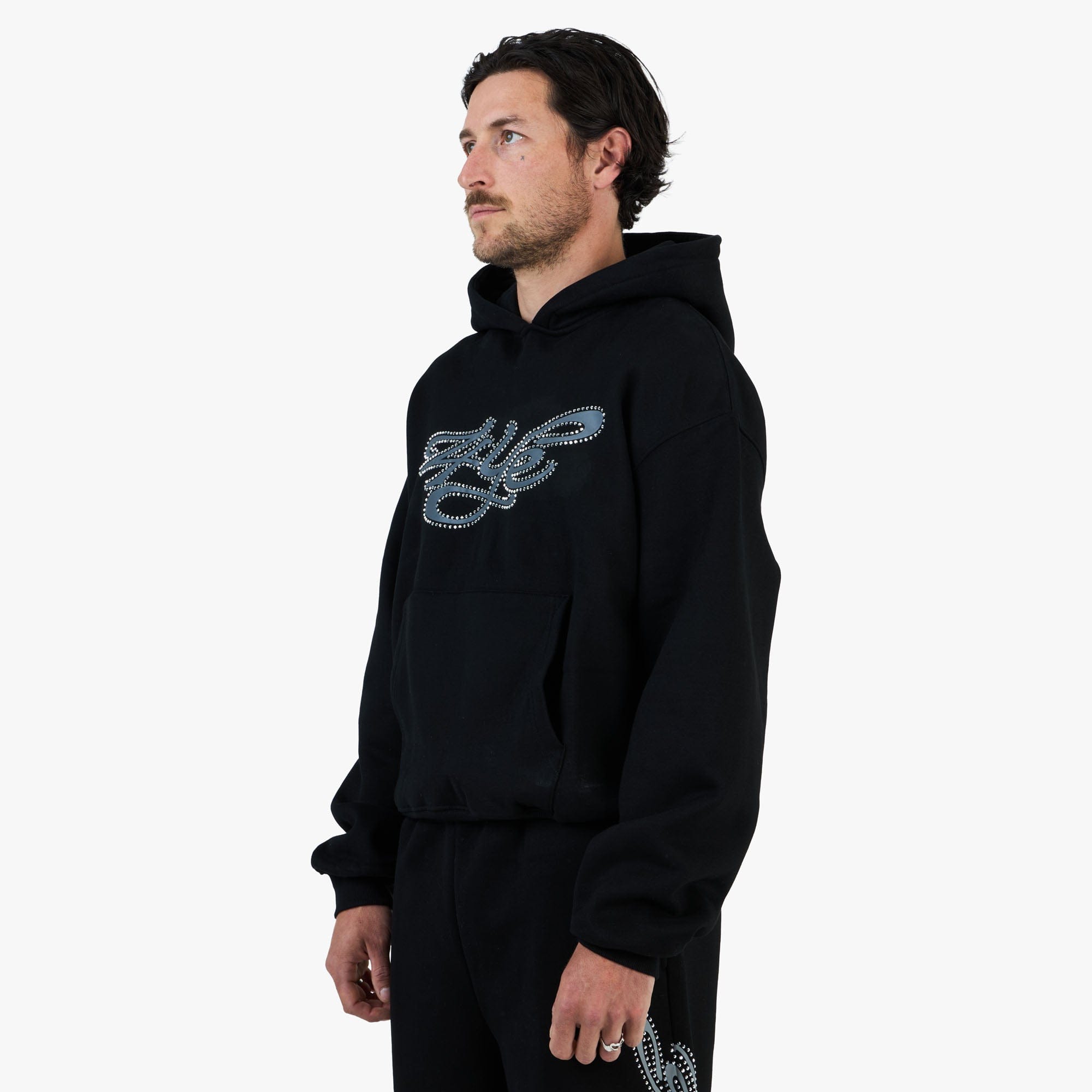 4YE Signature Rhinestone Hoodie / Black