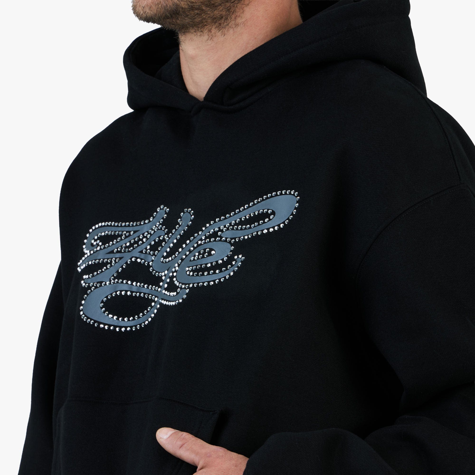 4YE Signature Rhinestone Hoodie / Black