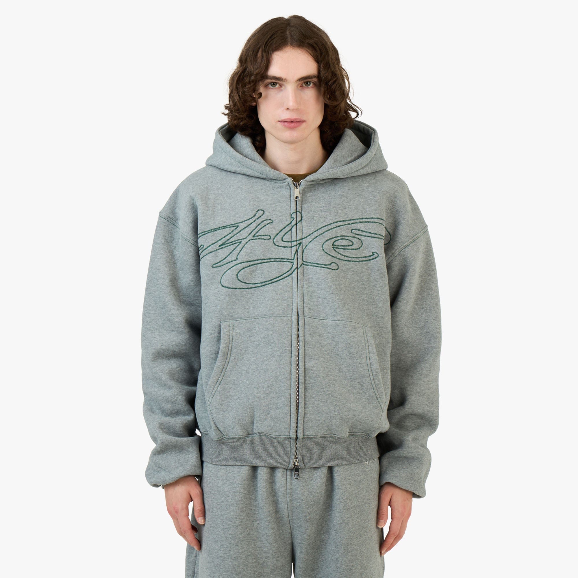 4YE Signature Zip Hoodie Medium Grey / Forrest Green