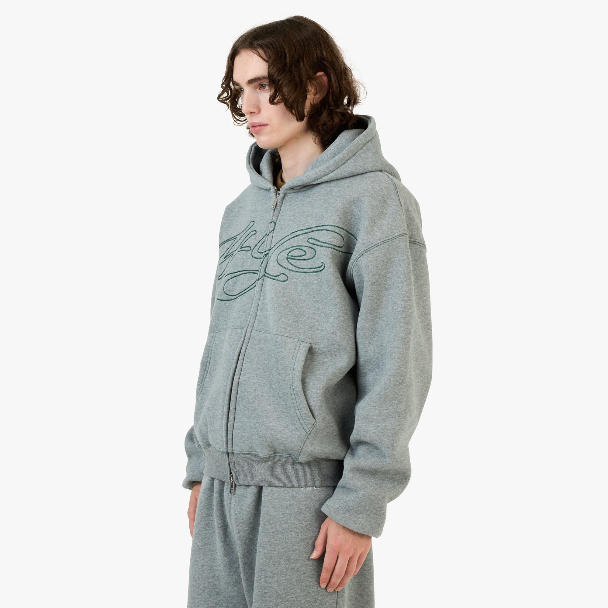 4YE Signature Zip Hoodie Medium Grey / Forrest Green