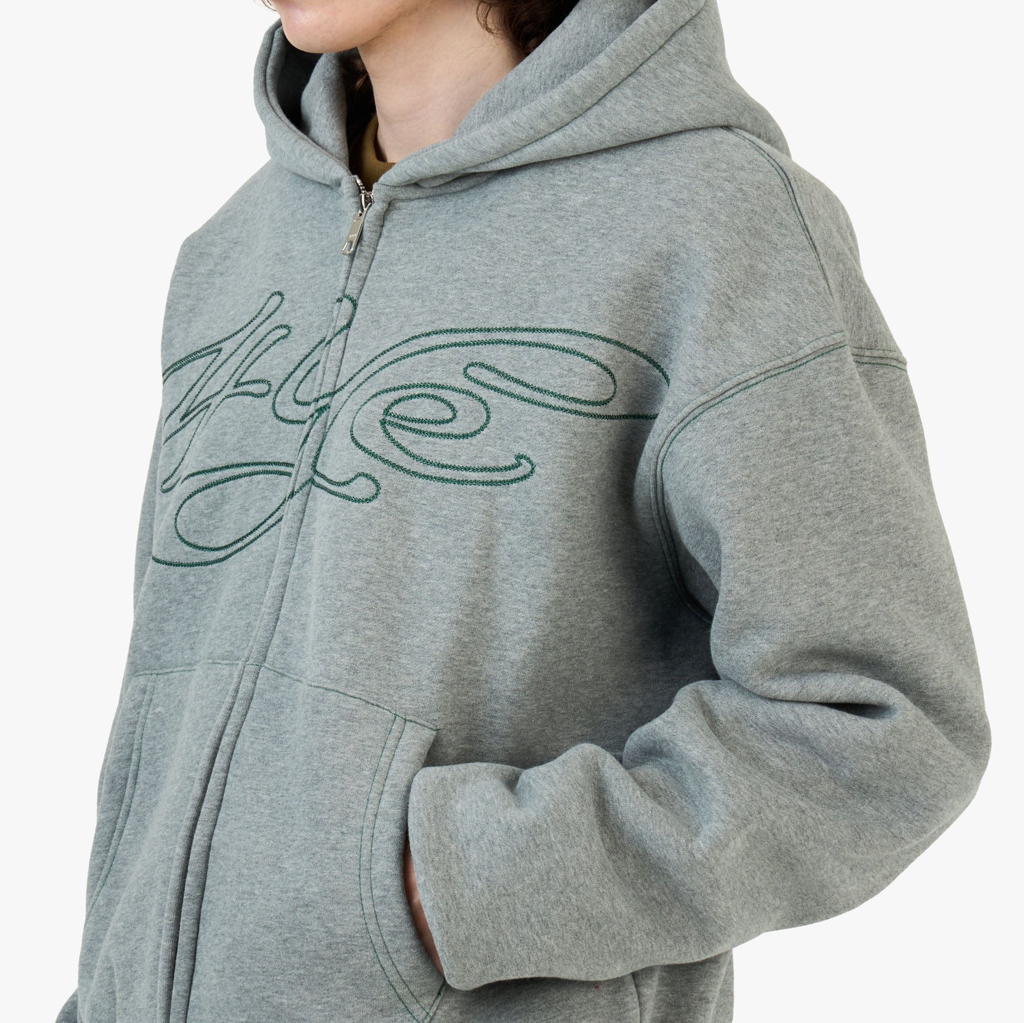 4YE Signature Zip Hoodie Medium Grey / Forrest Green