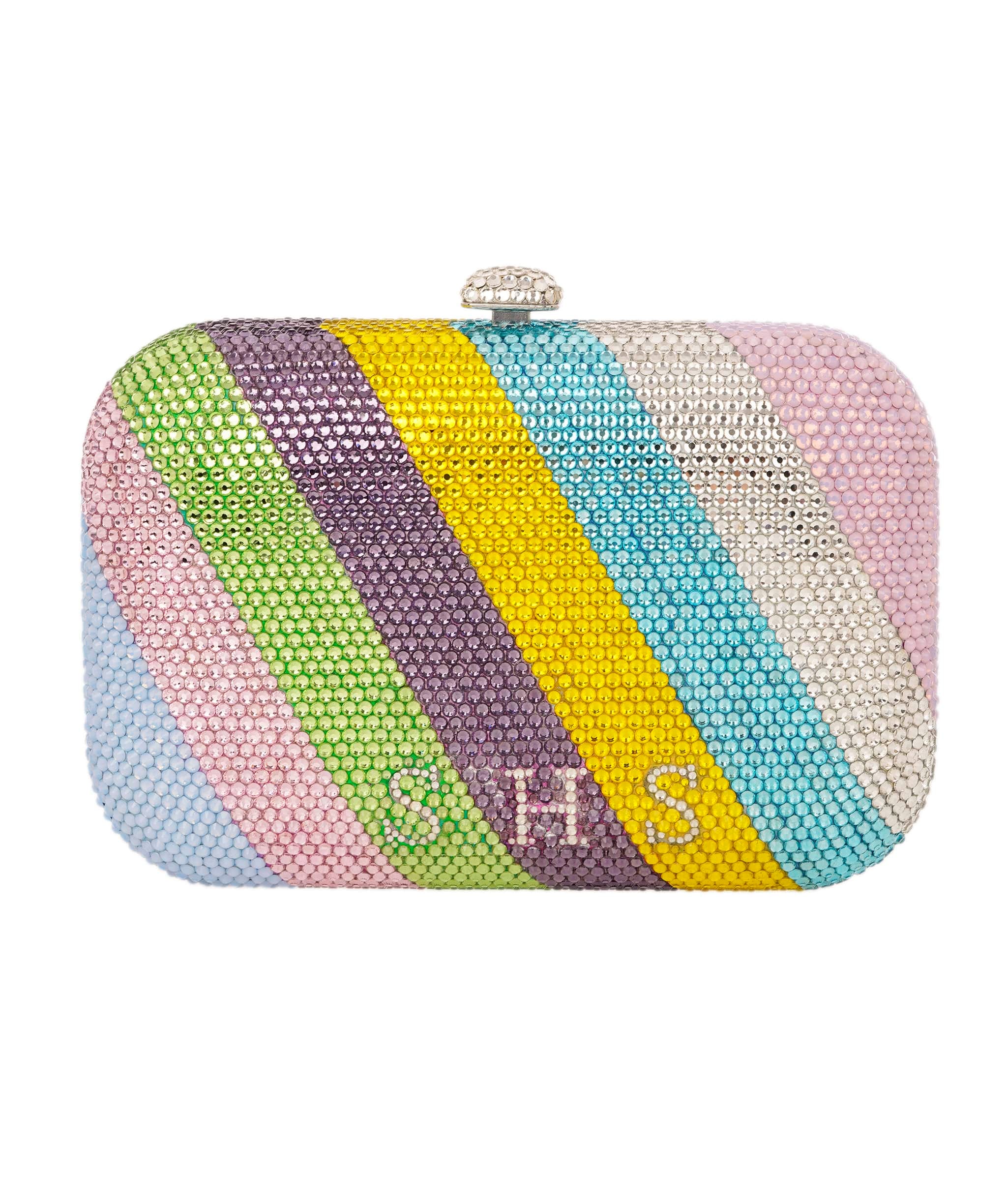 Ruya Customisable RÜYA Large Curve bag with multicolour stripe crystal finish and silver personalised lettering AKC0734
