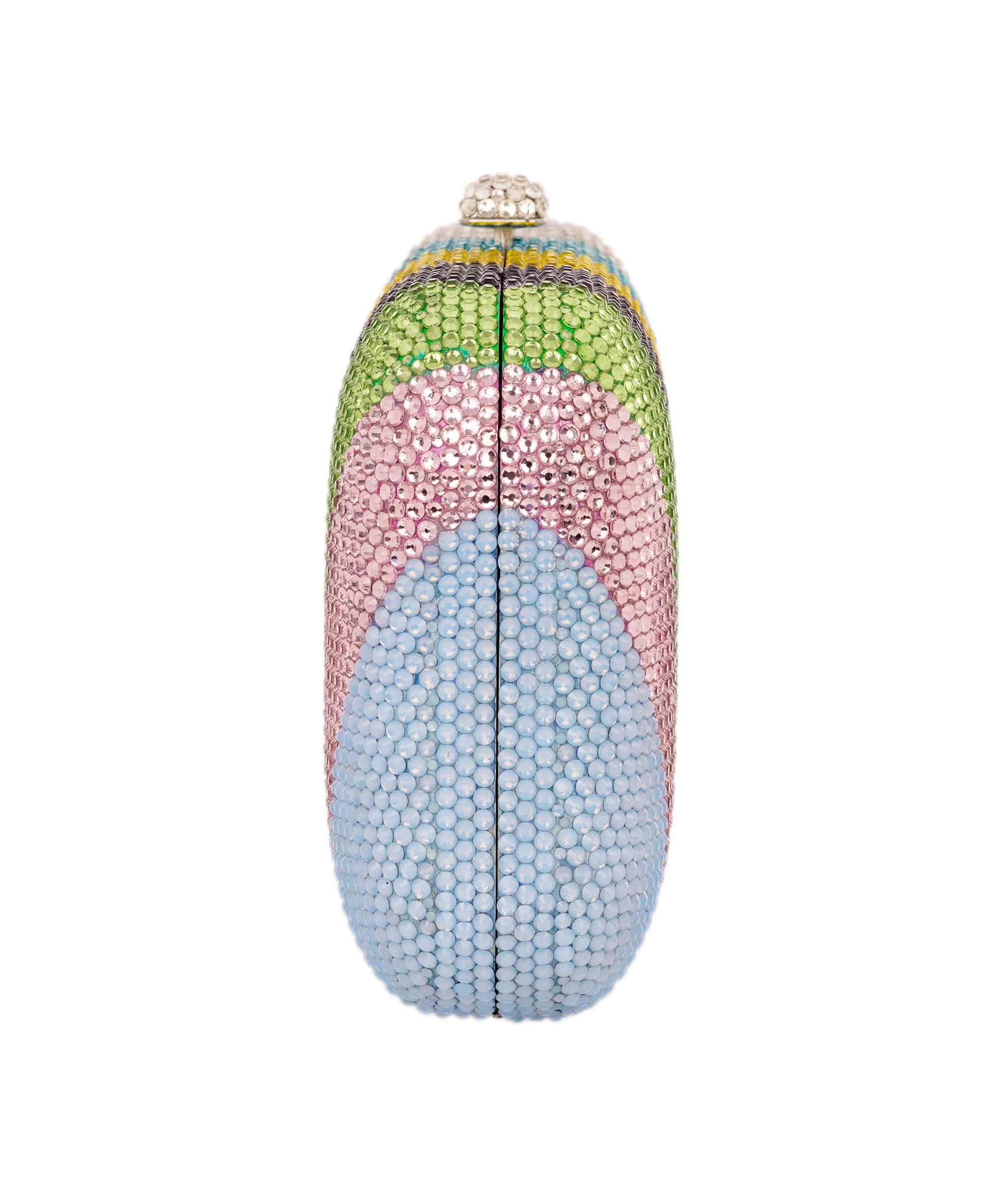 Ruya Customisable RÜYA Large Curve bag with multicolour stripe crystal finish and silver personalised lettering AKC0734