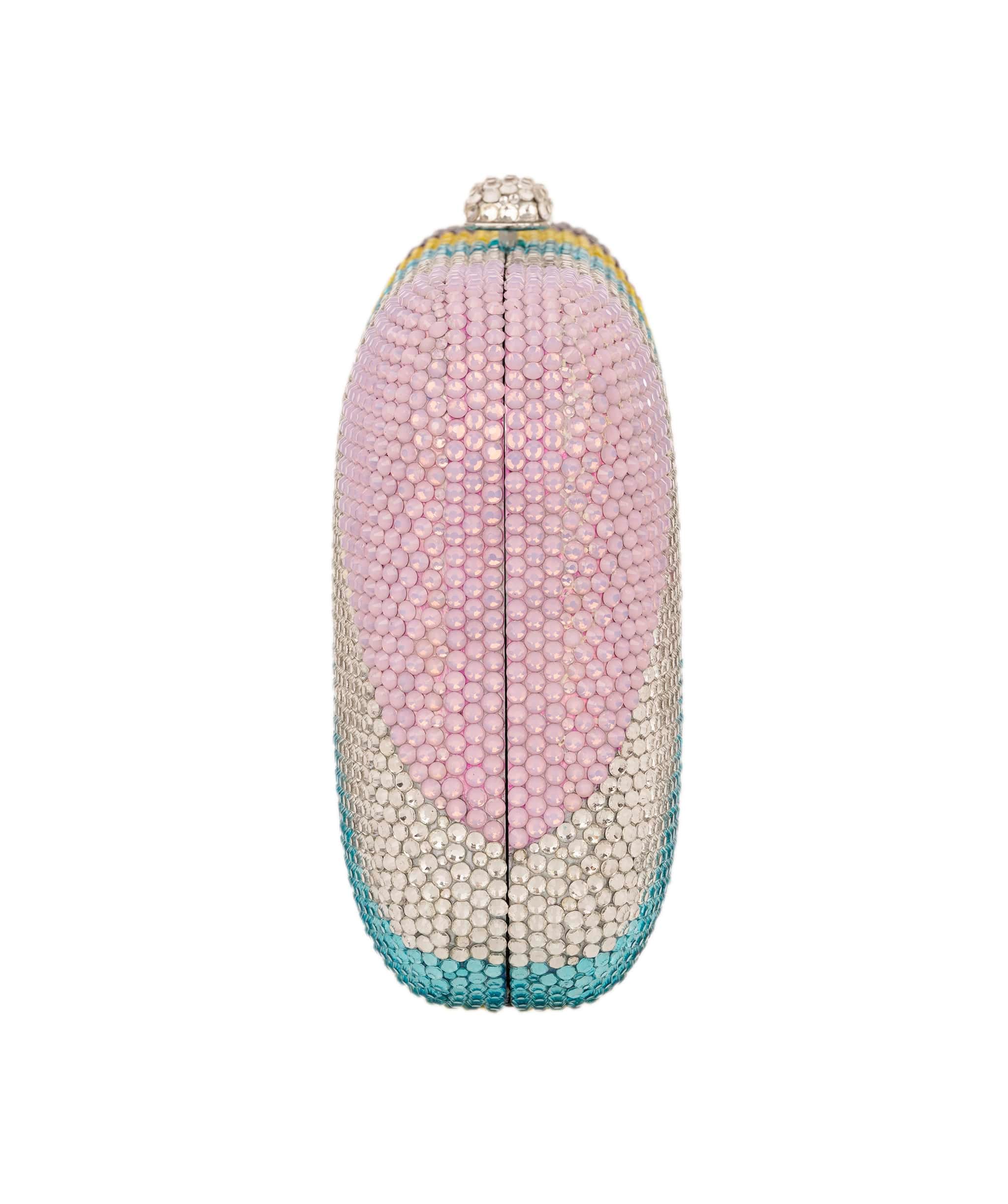 Ruya Customisable RÜYA Large Curve bag with multicolour stripe crystal finish and silver personalised lettering AKC0734