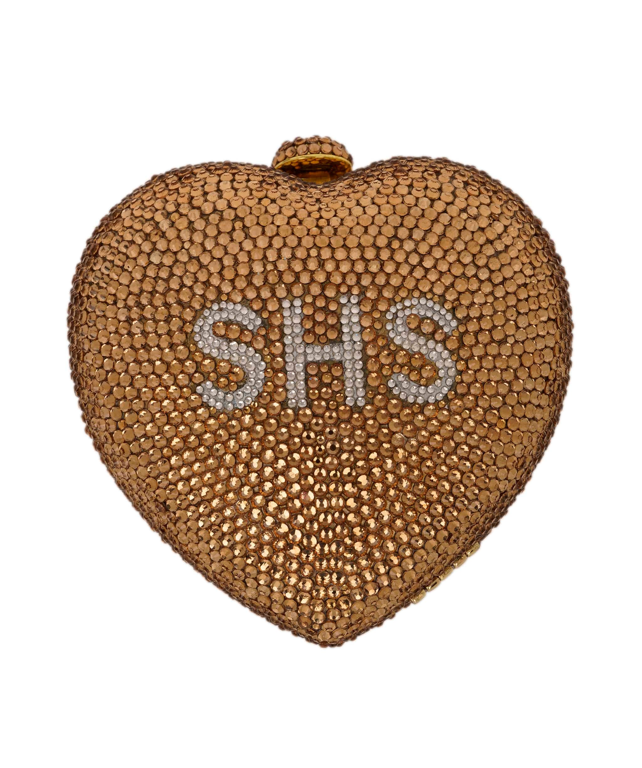 Ruya Customisable RÜYA Heart Shape bag with a gold crystal finish and silver personalised lettering AKC0730