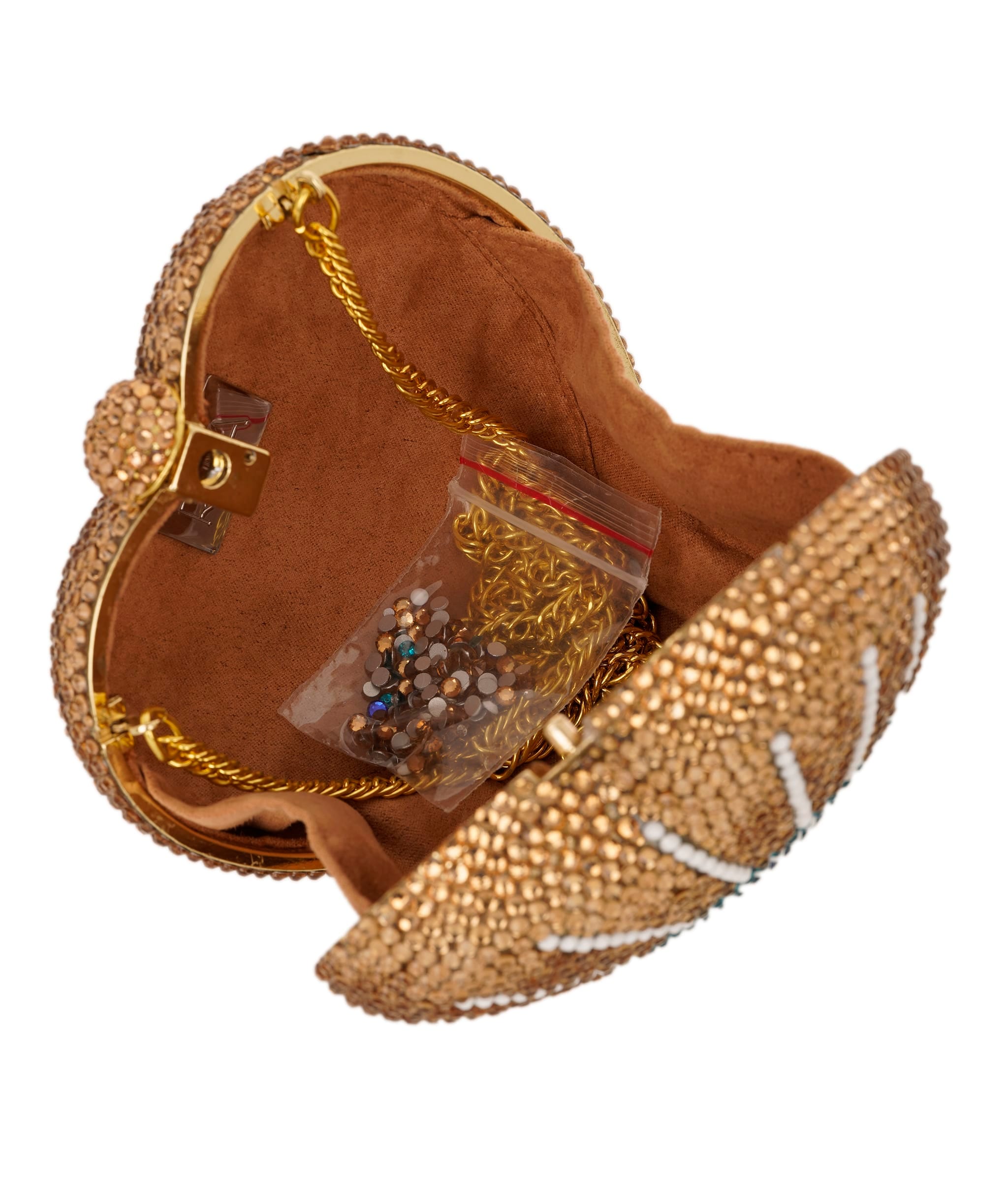 Ruya Customisable RÜYA Heart Shape bag with a gold crystal finish and silver personalised lettering AKC0730