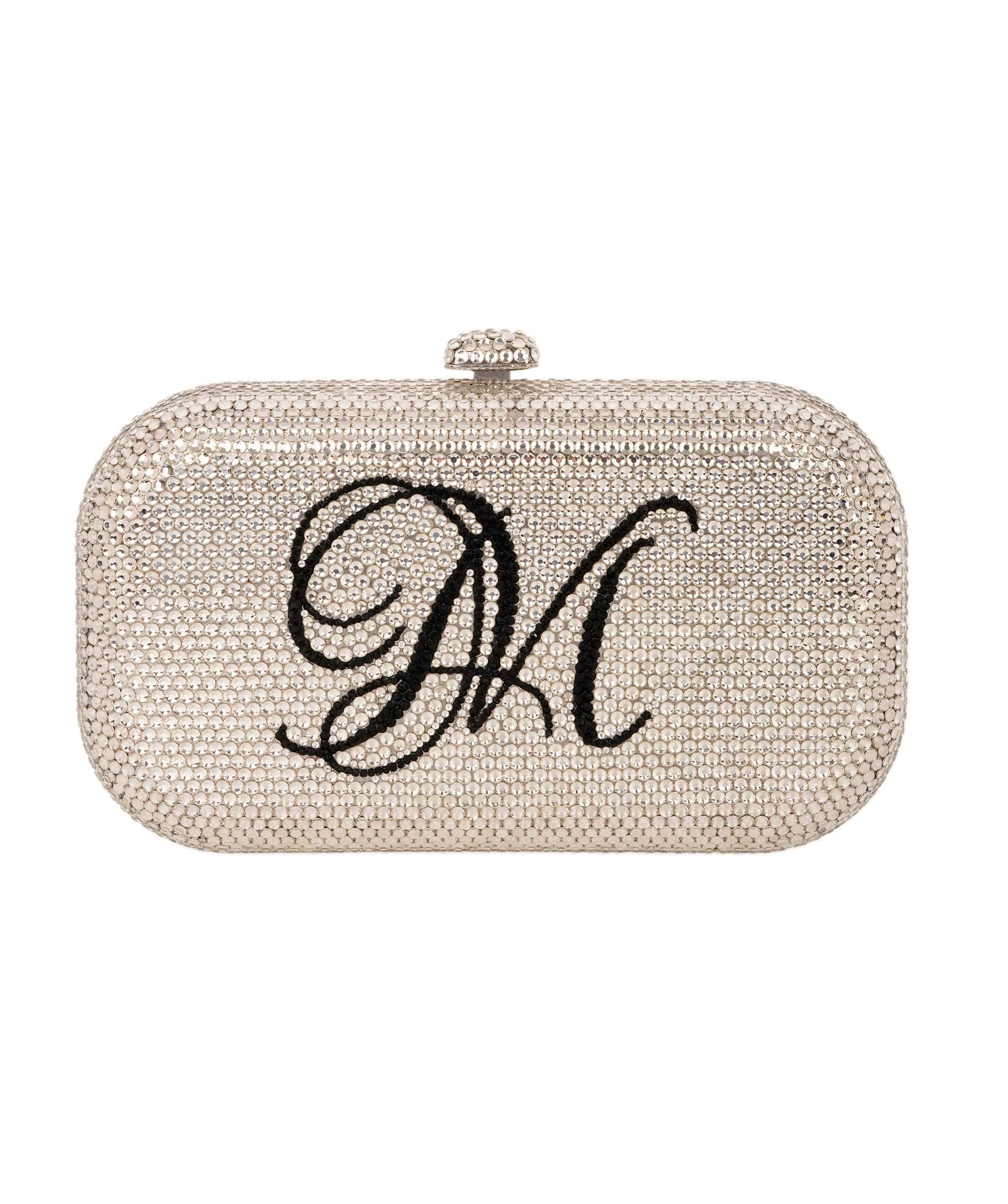 Ruya Customisable RÜYA Small Curve bag with a silver crystal finish and black personalised lettering AKC0726
