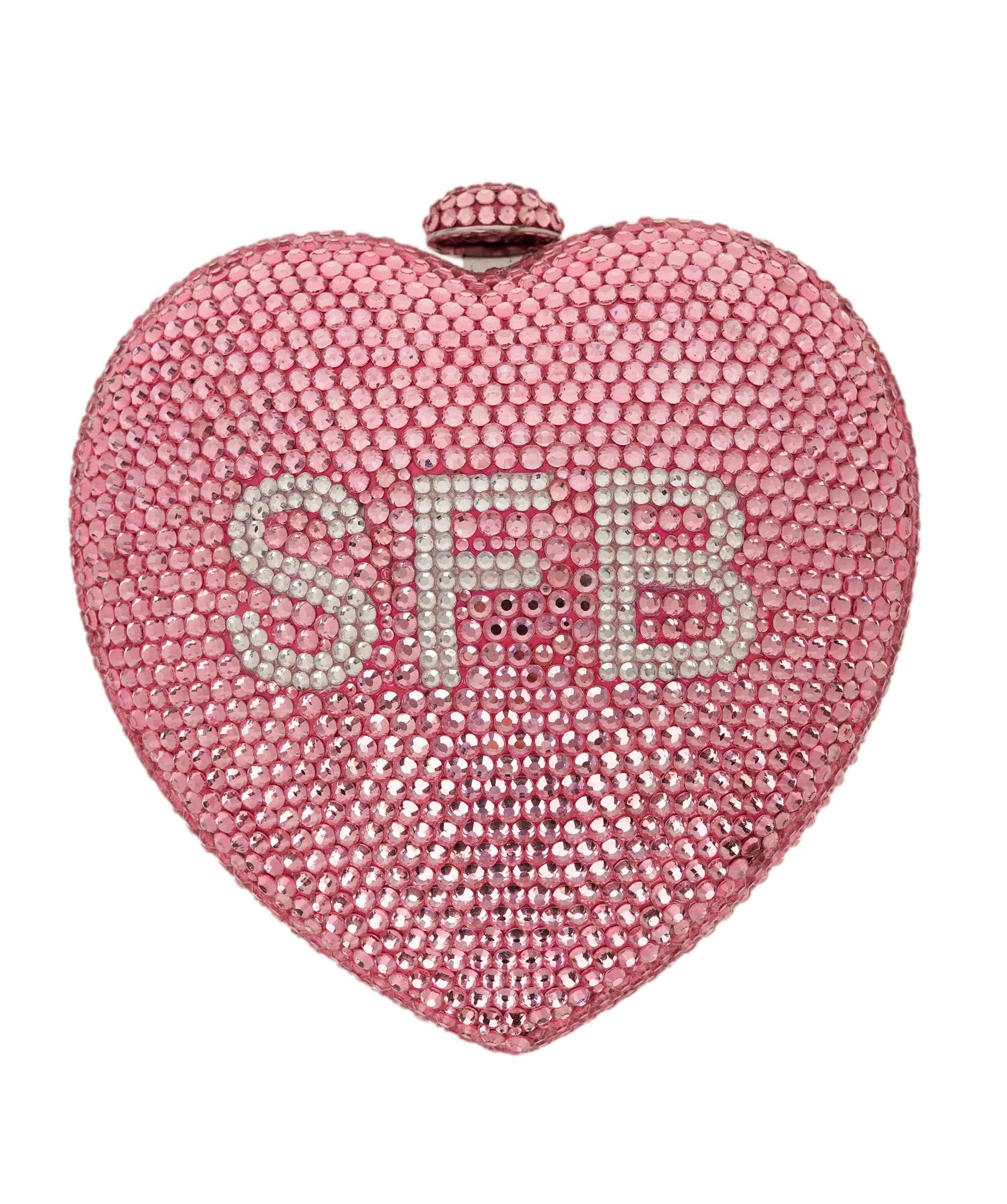 Ruya Customisable RÜYA Heart Shape bag with a light pink crystal finish and silver personalised lettering AKC0729