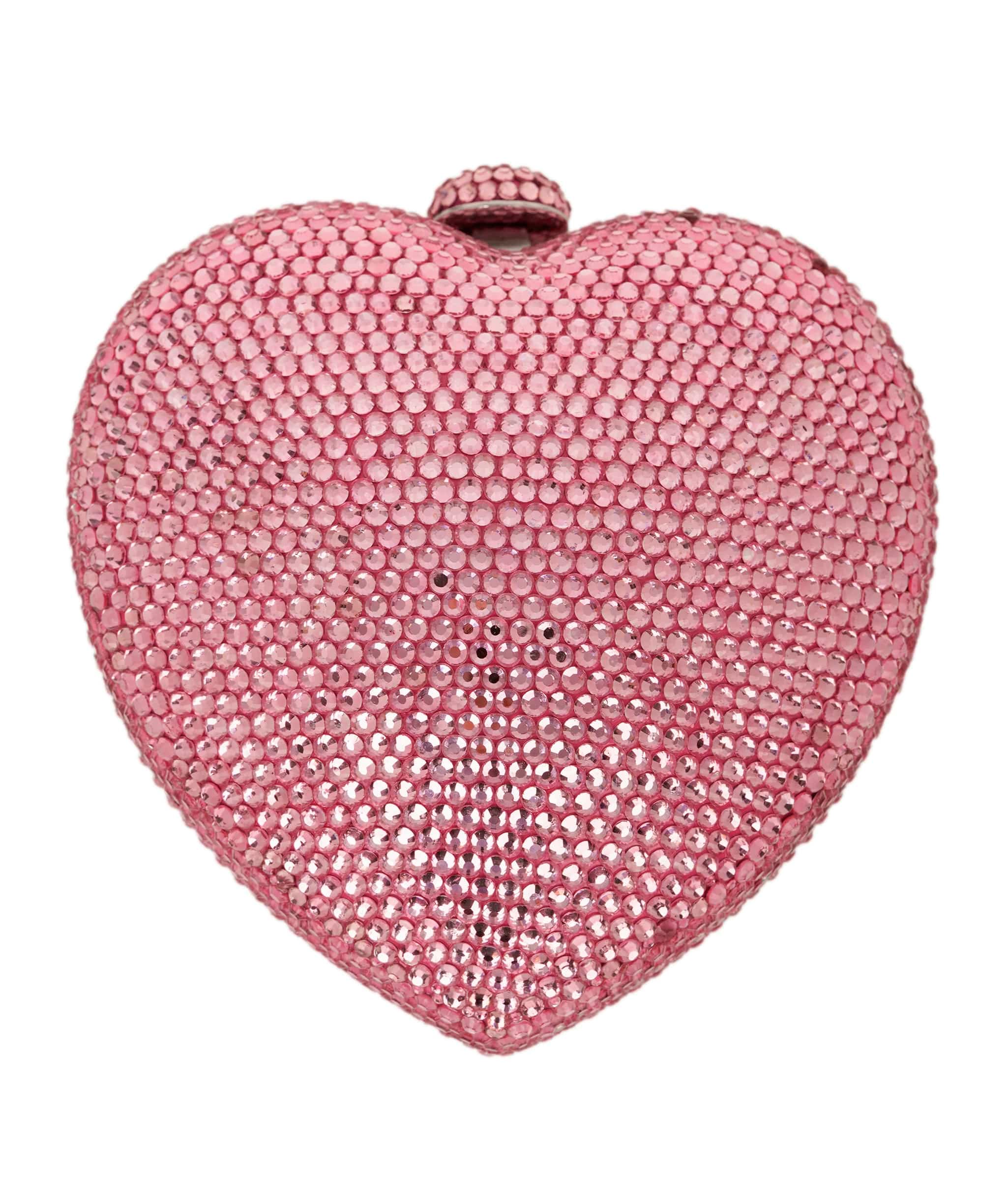 Ruya Customisable RÜYA Heart Shape bag with a light pink crystal finish and silver personalised lettering AKC0729