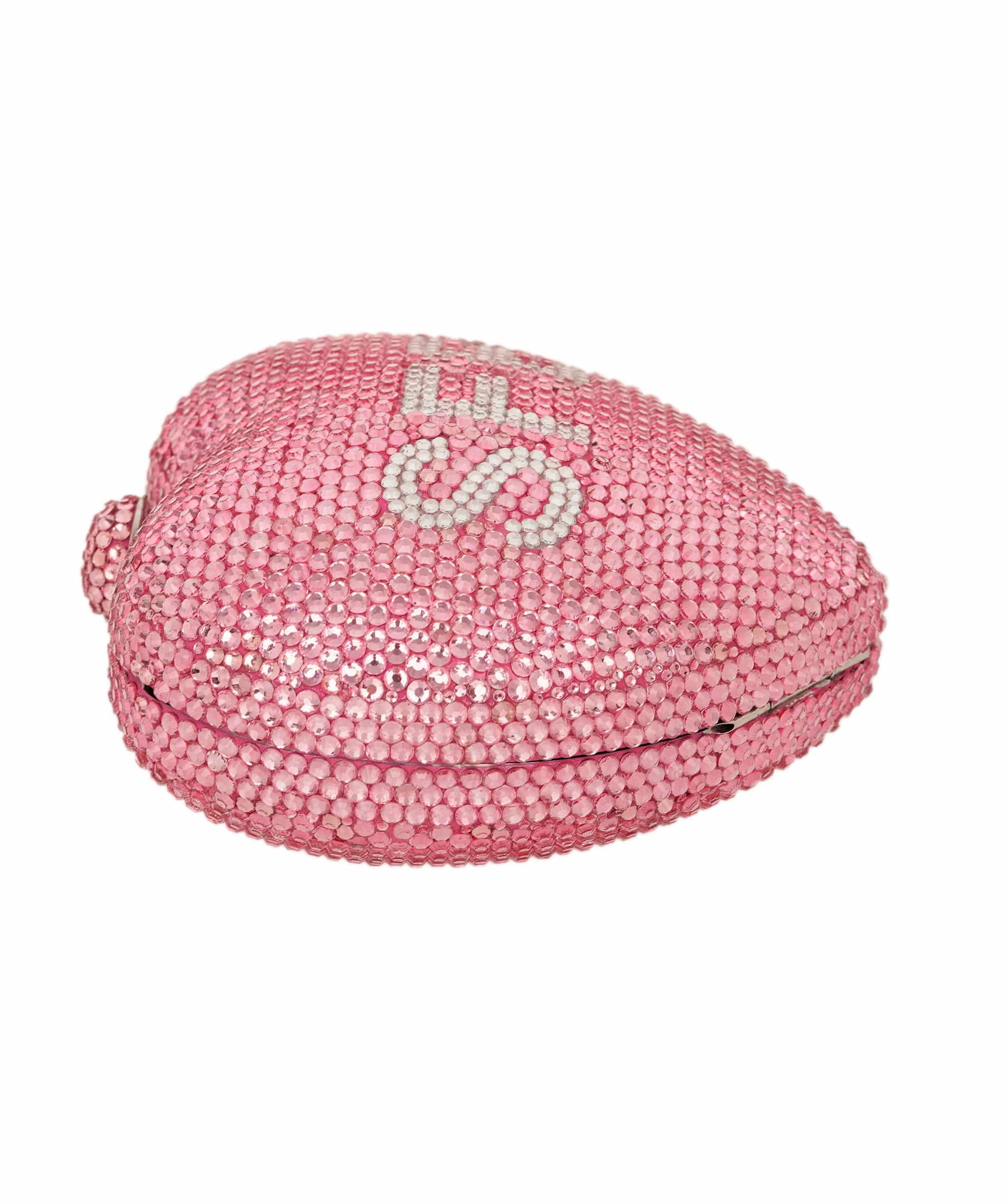 Ruya Customisable RÜYA Heart Shape bag with a light pink crystal finish and silver personalised lettering AKC0729