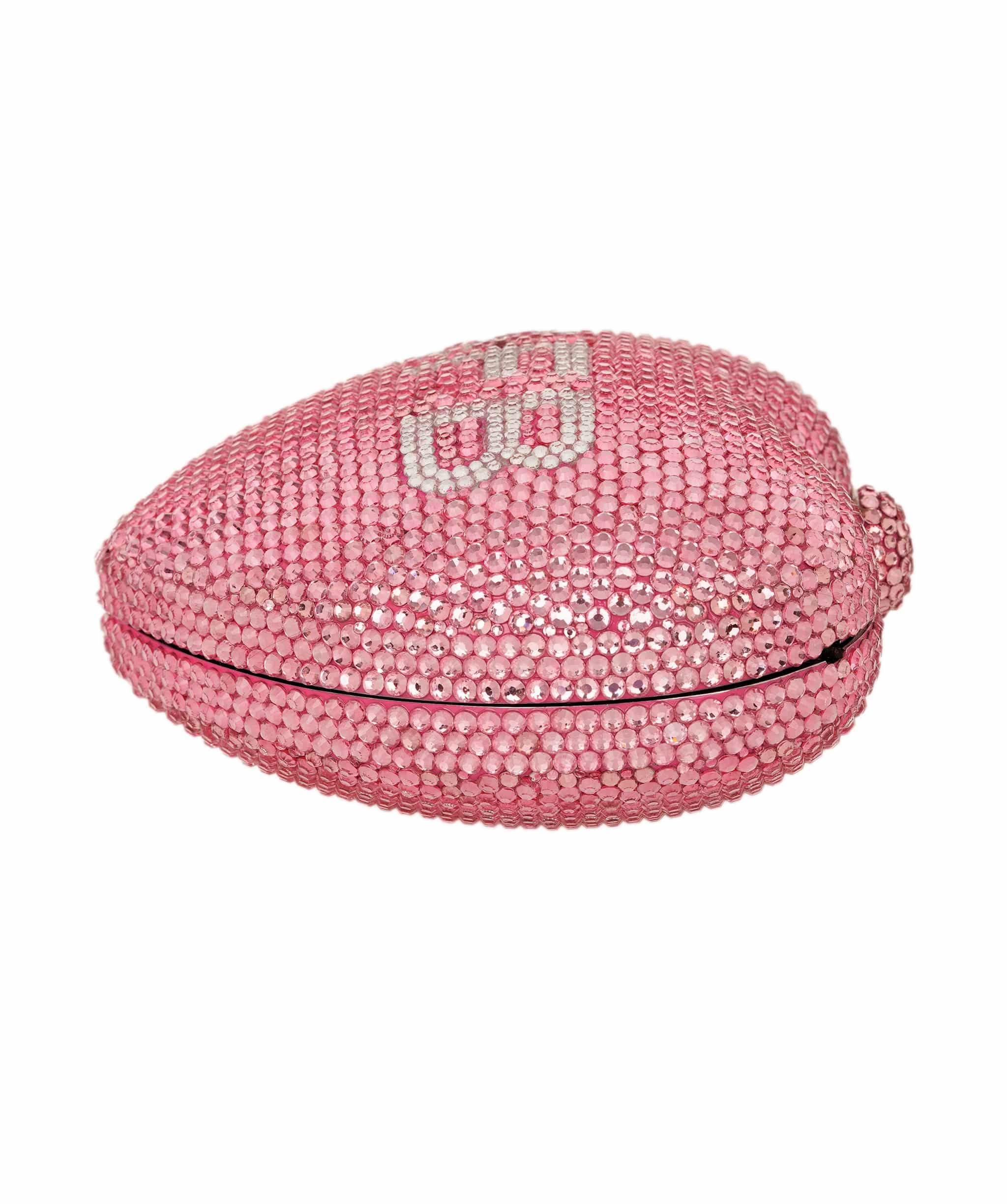 Ruya Customisable RÜYA Heart Shape bag with a light pink crystal finish and silver personalised lettering AKC0729