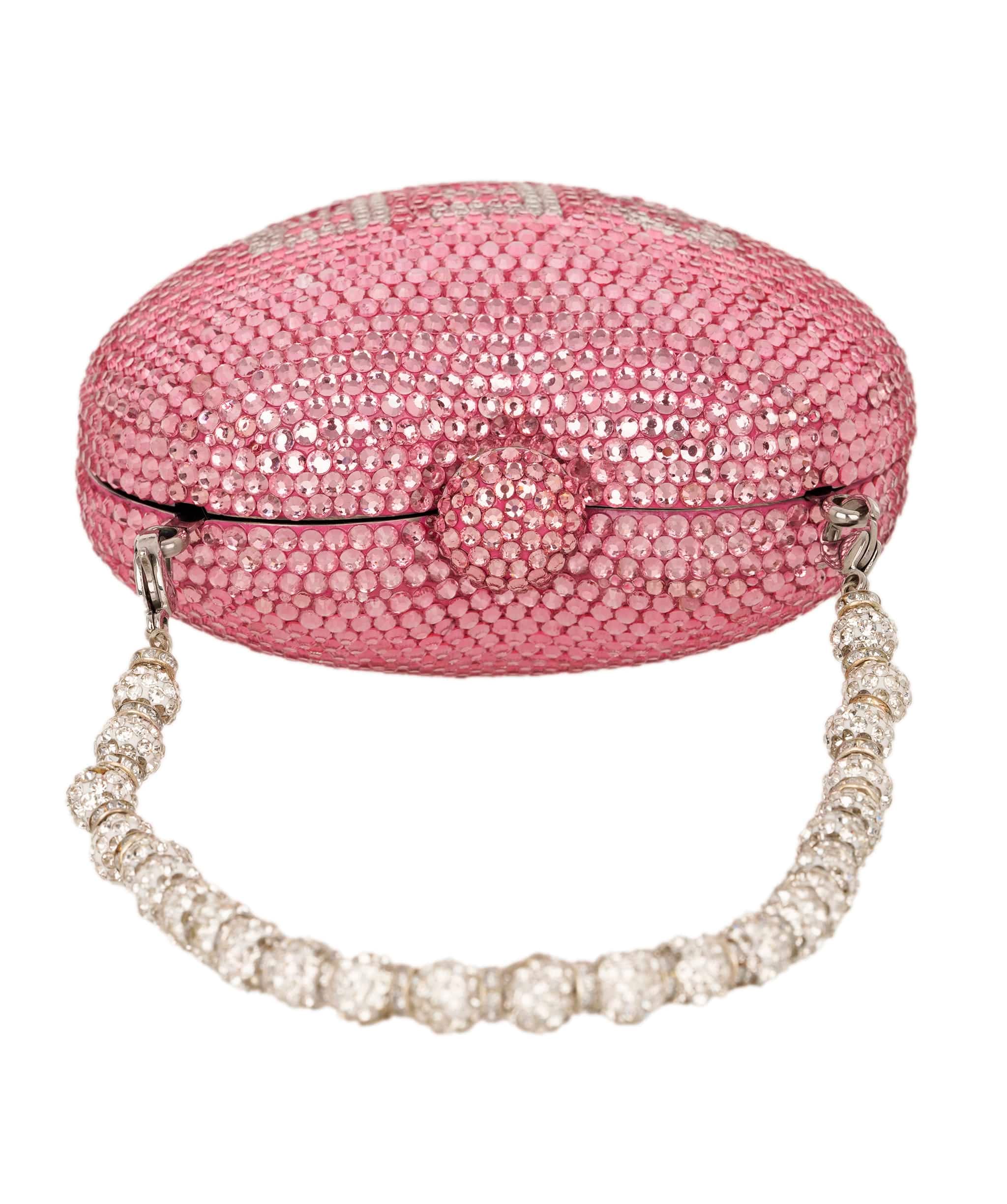 Ruya Customisable RÜYA Heart Shape bag with a light pink crystal finish and silver personalised lettering AKC0729