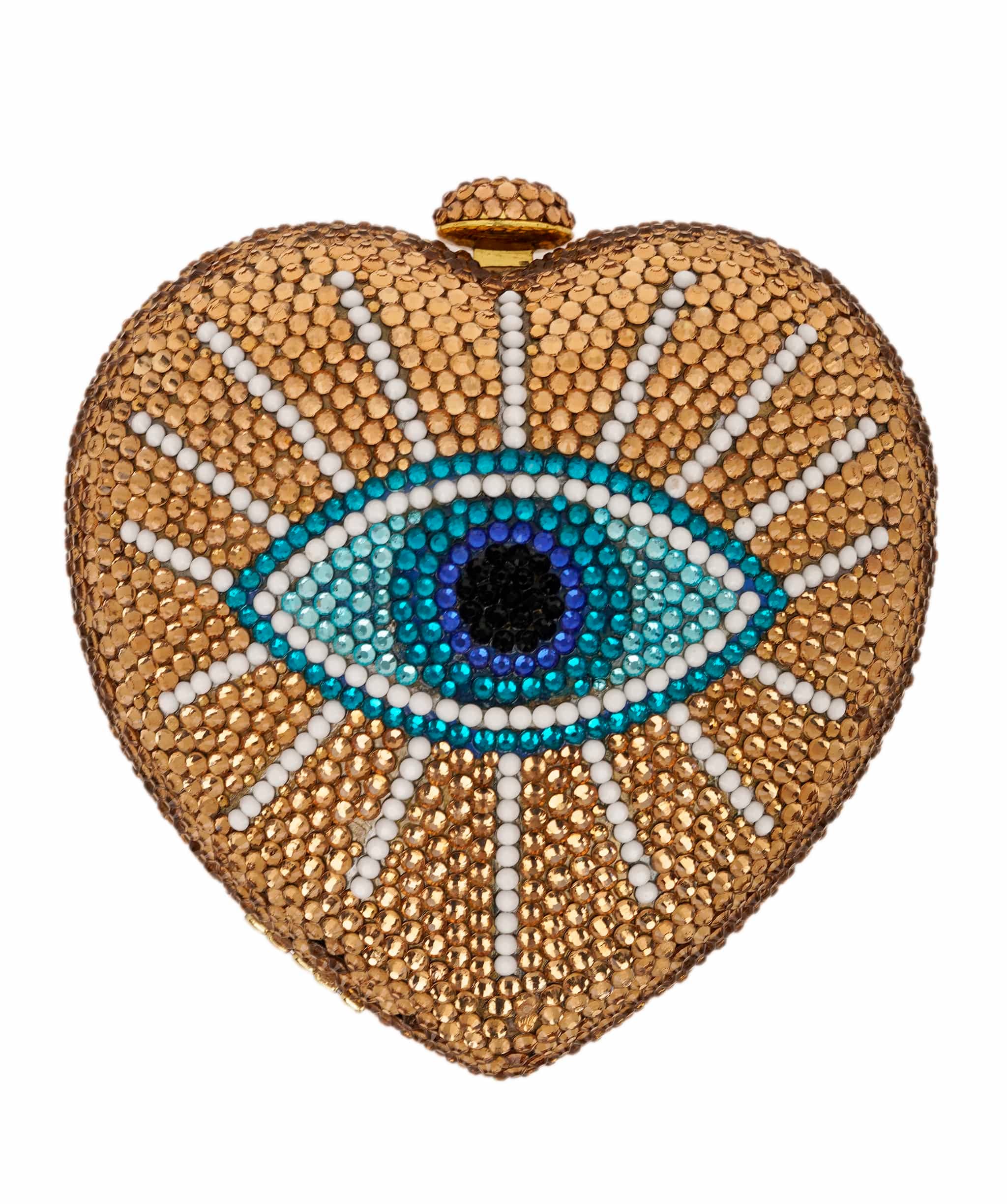 Ruya Customisable RÜYA Heart Shape bag with a gold crystal finish and evil eye motif design AKC0731