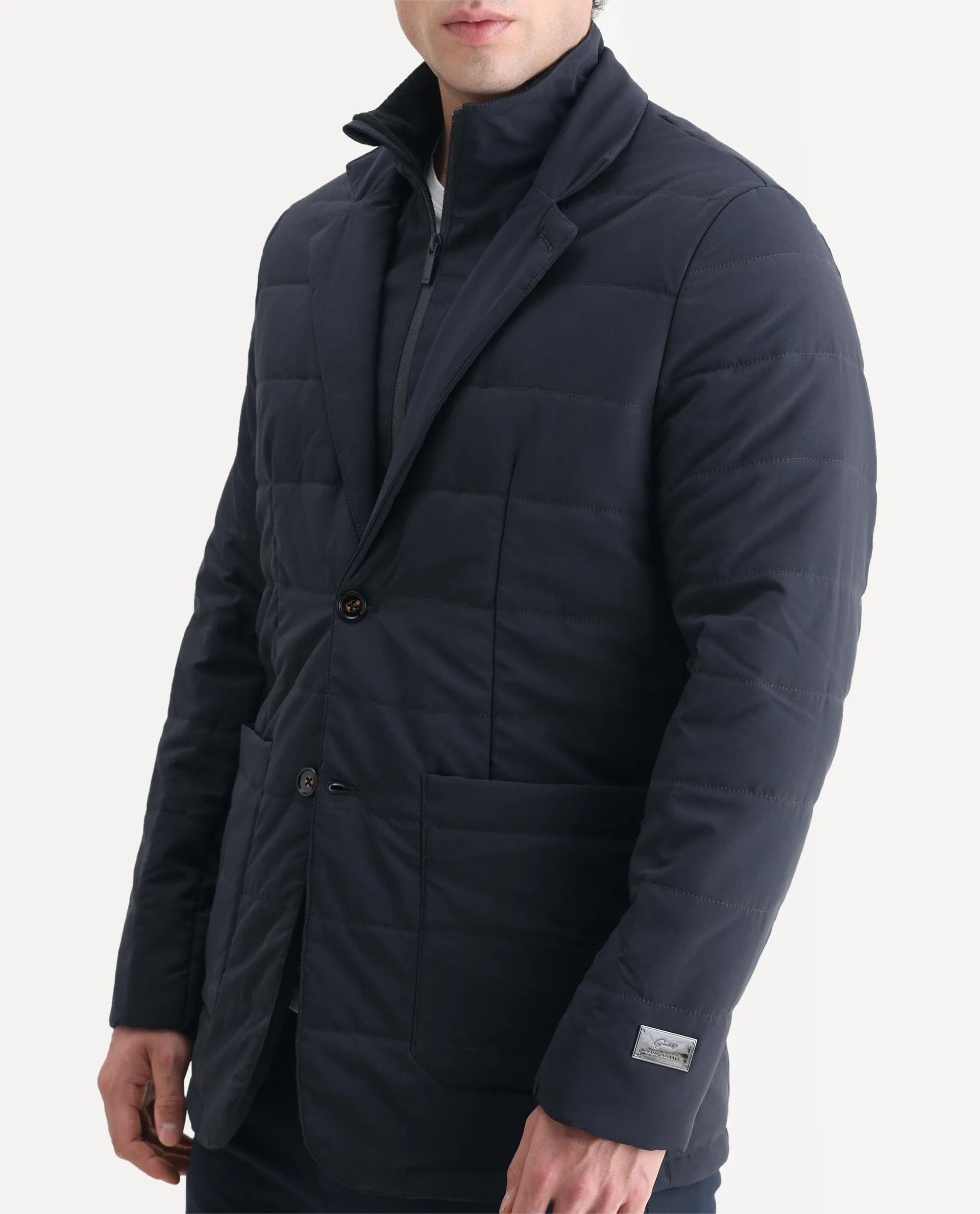RARE Rabbit Men's Alter Navy Polyester Plain Regular Fit Full Sleeve Lapel Neck Jacket