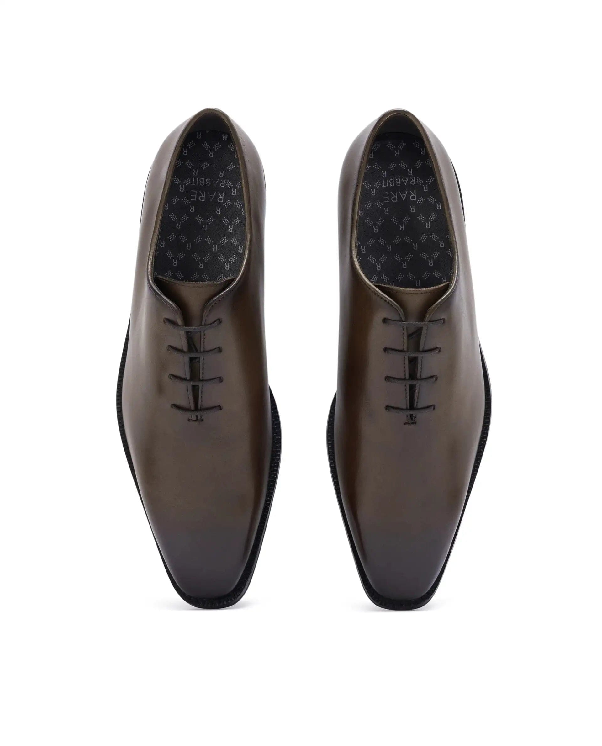 RAREZ Rare Rabbit Men Corax Olive Lace - Up Single Piece Genuine Leather Shoes