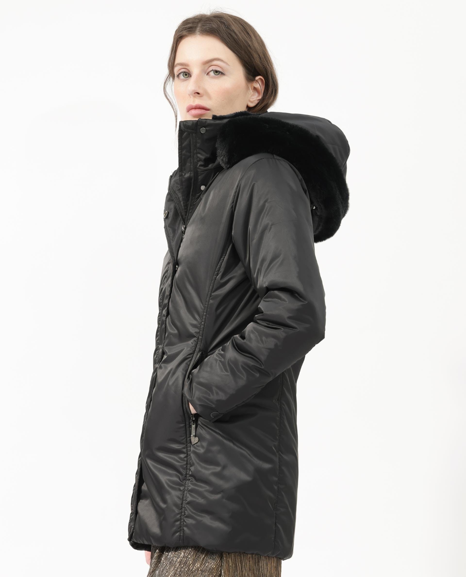 Rareism Women's Angena Black Polyester Hooded Plain Regular Fit Jacket
