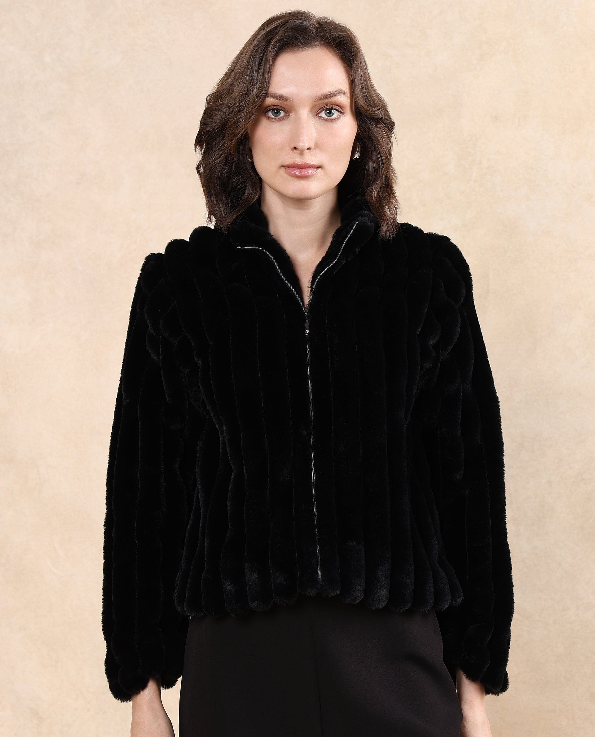 Rareism Women's Armidale Black Polyester Blend Blend Mandarin Collar Plain Regular Fit Jacket