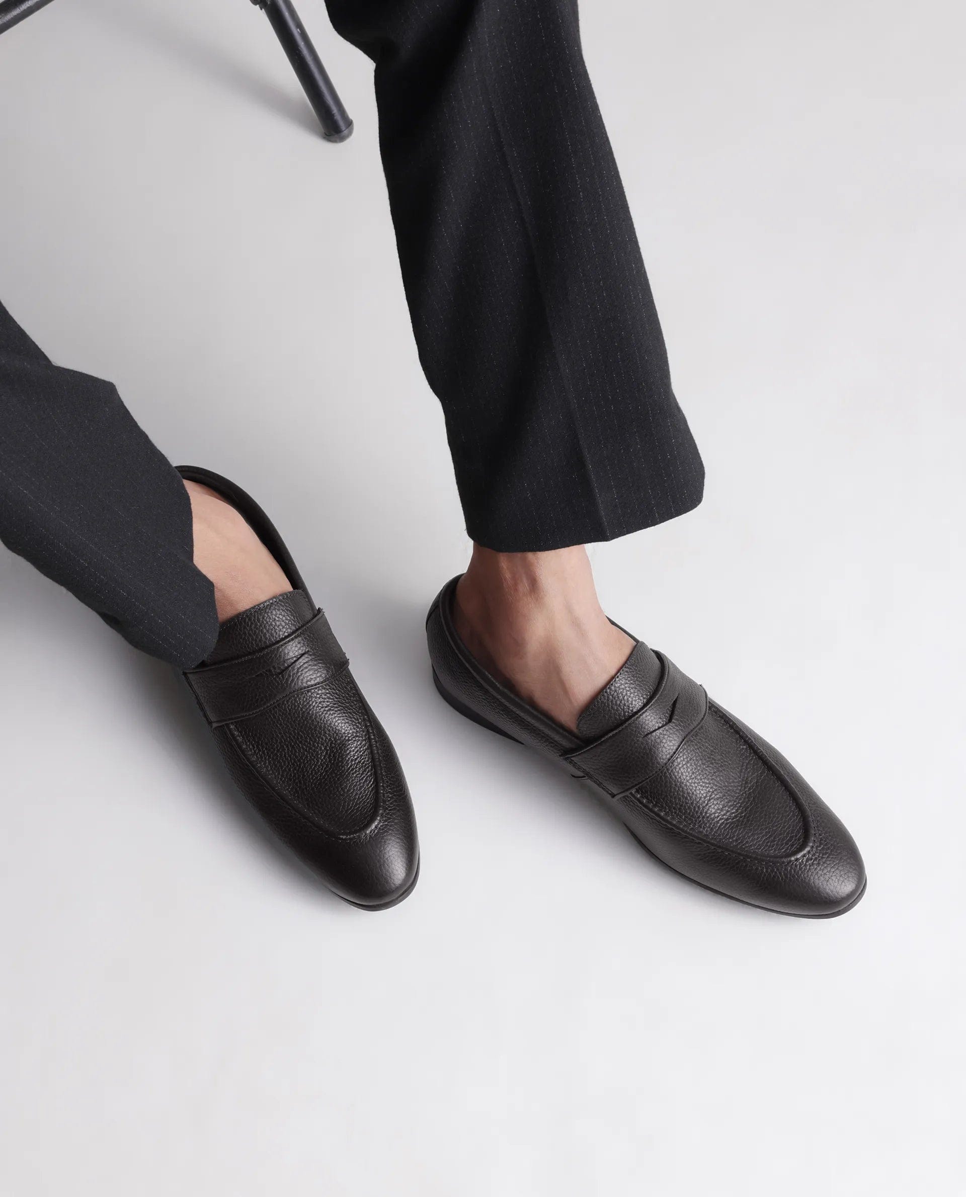 RAREZ Rare Rabbit Men Ardent Brown Milled Leather Penny Saddle Slip - On Loafers