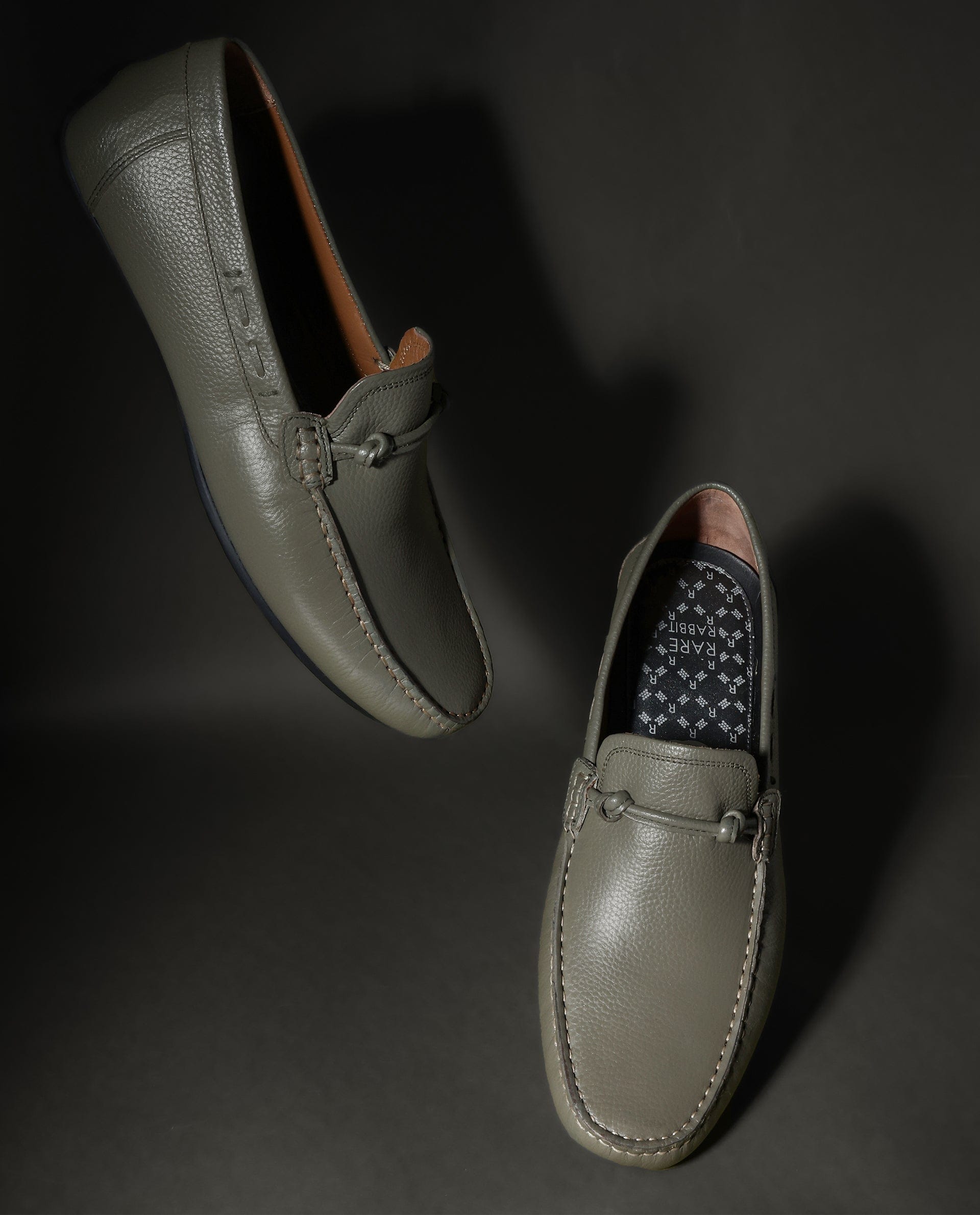 RAREZ Rare Rabbit Men's Knott Sage Slip - On Genuine Milled Leather Driving Mocassin