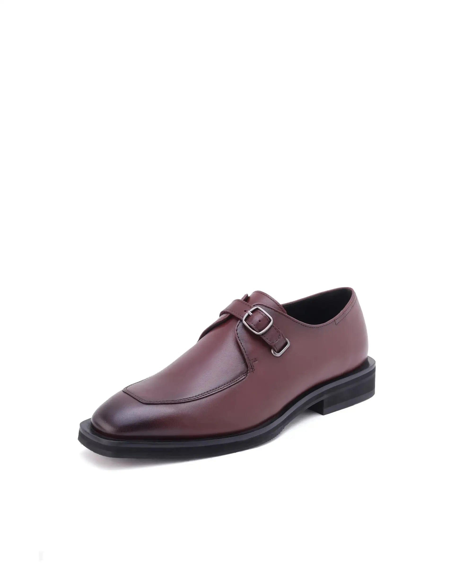 RAREZ Rare Rabbit Men Kai Maroon Genuine Leather Buckle Strap Slip - On Loafers