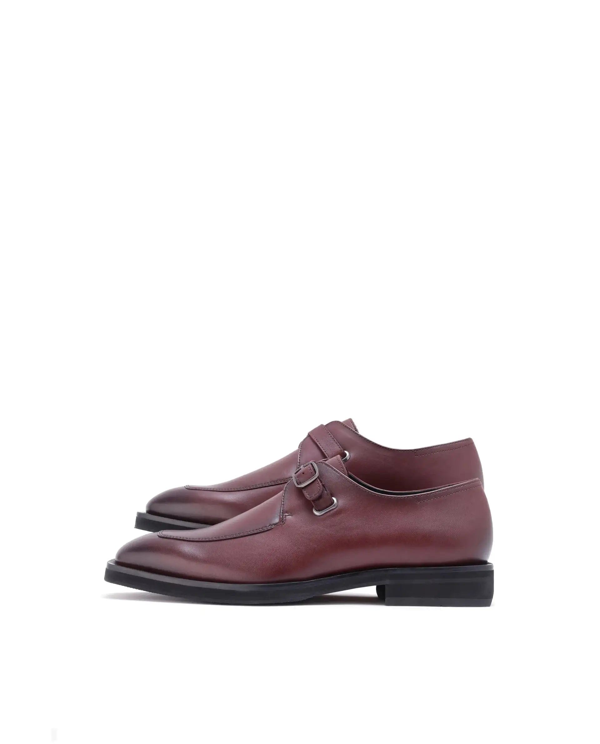 RAREZ Rare Rabbit Men Kai Maroon Genuine Leather Buckle Strap Slip - On Loafers
