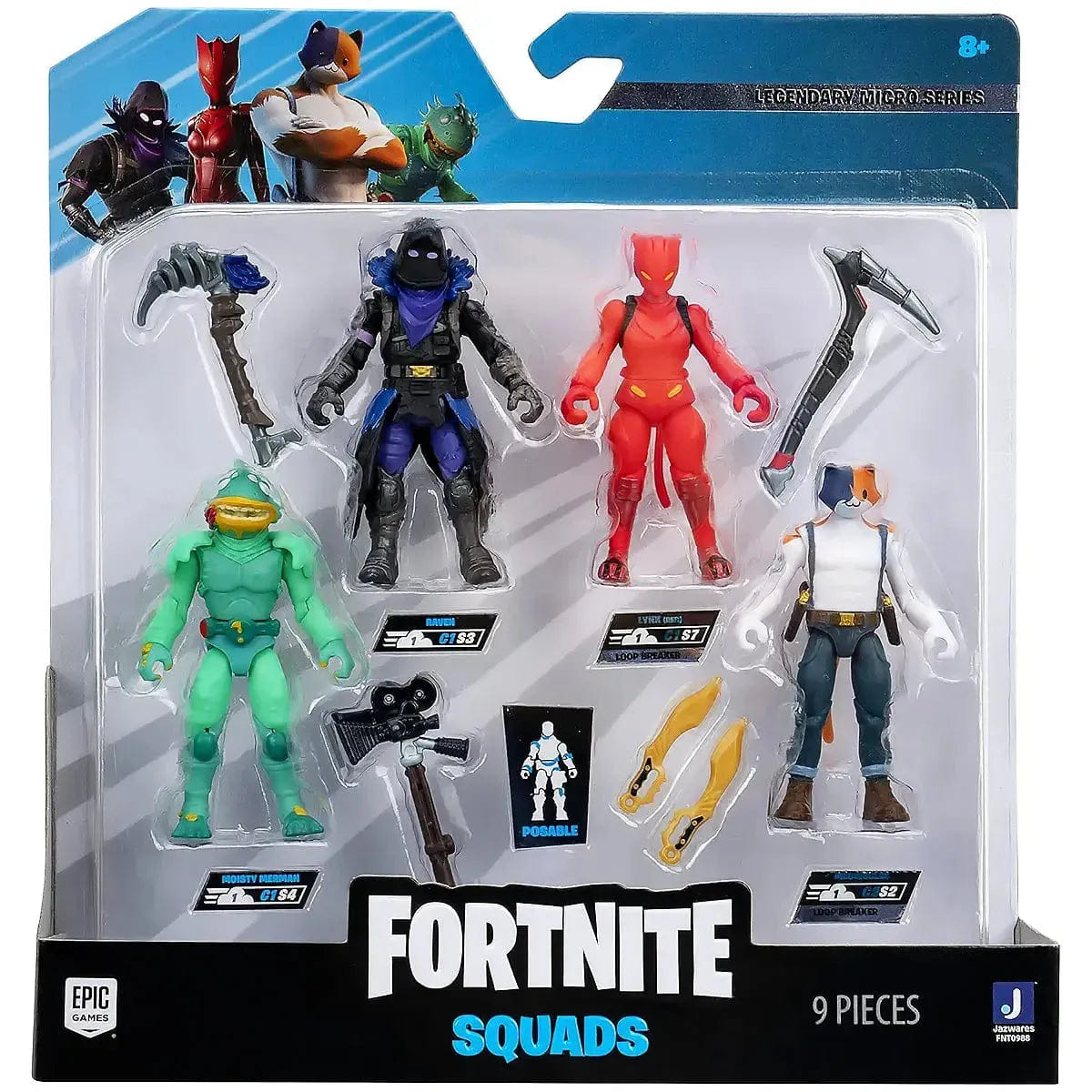 Jazwares Fortnite - Raven, Red Lynx, Moisty Merman & Meowscles Action Figure Set (2.5") - Jazwares - Squads Series