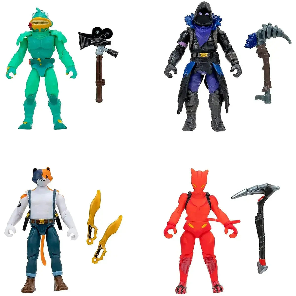 Jazwares Fortnite - Raven, Red Lynx, Moisty Merman & Meowscles Action Figure Set (2.5") - Jazwares - Squads Series