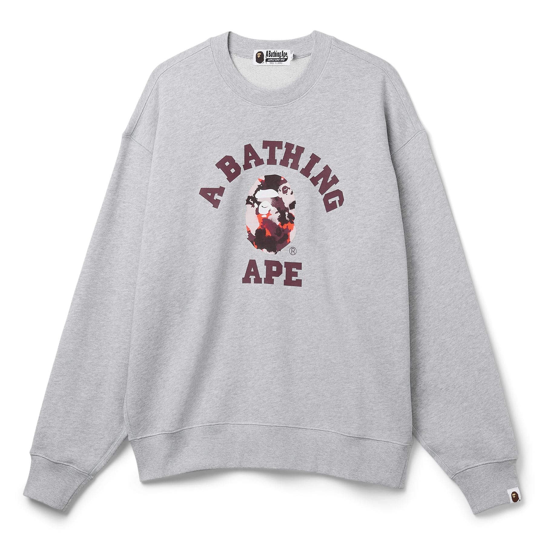 A Bathing Ape Map Camo College Relax Fit Crewneck Sweatshirt (Grey)
