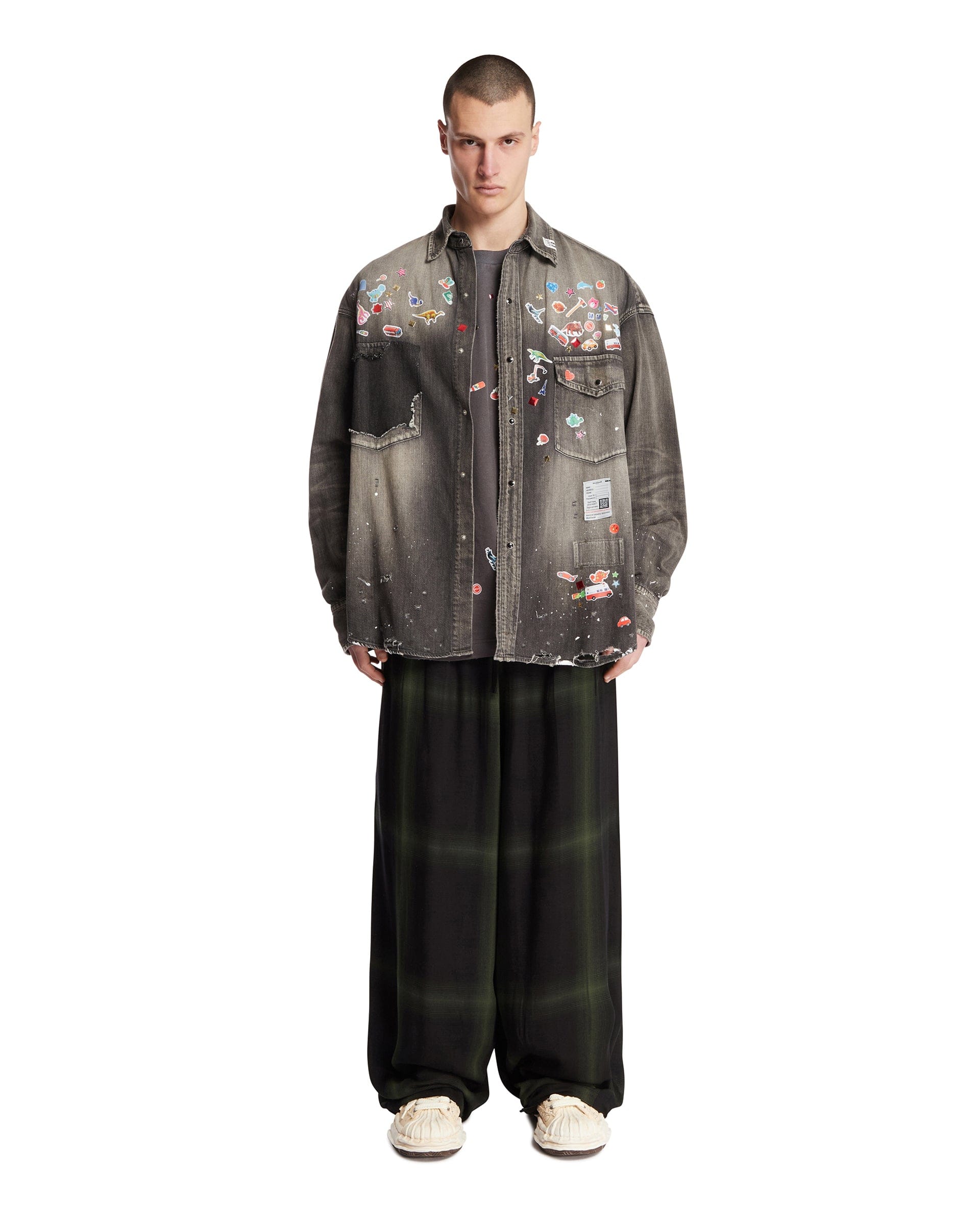 Needles Pantaloni Oversize A Quadri Neri