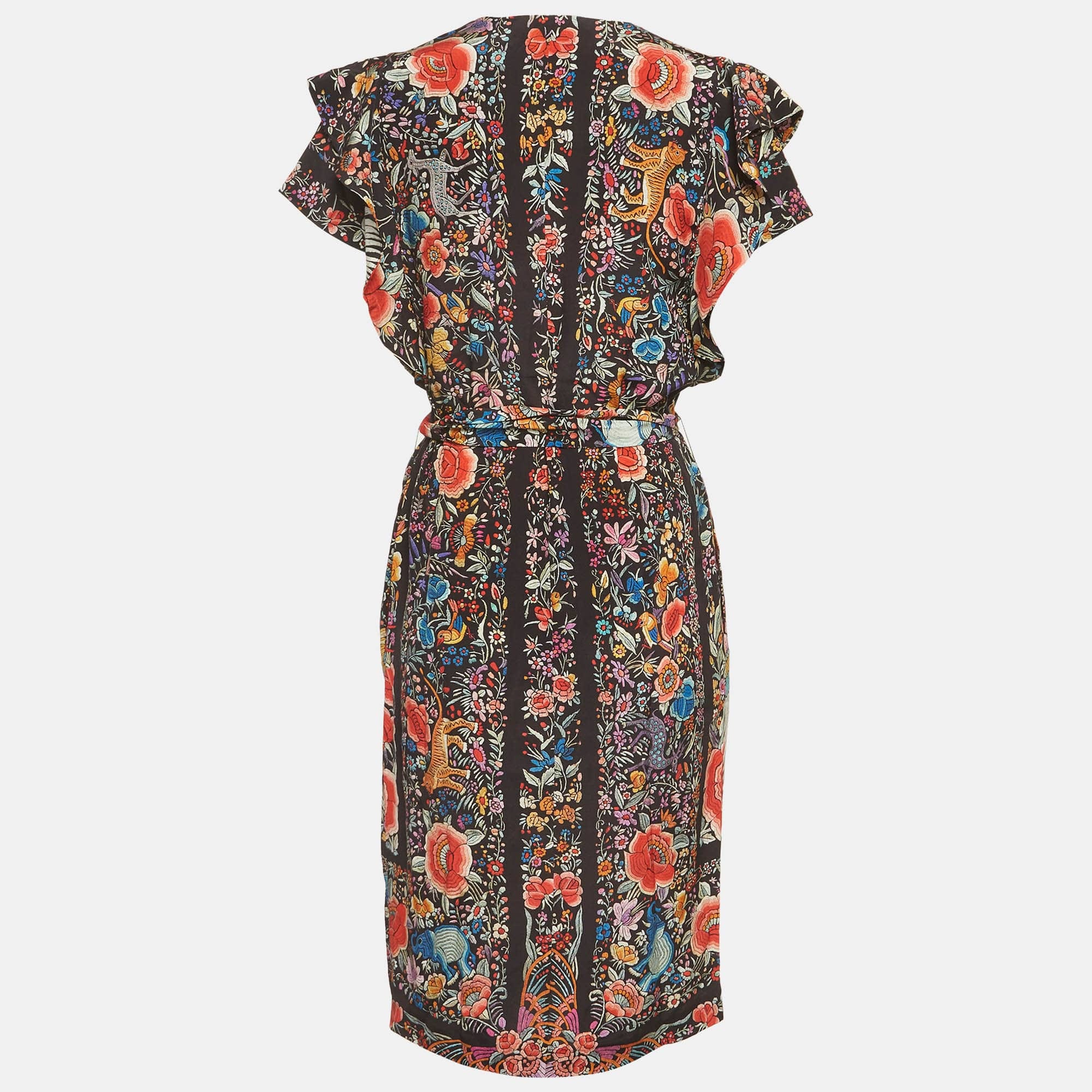 Roberto Cavalli Multicolour Floral Print Silk Belted Mini Dress