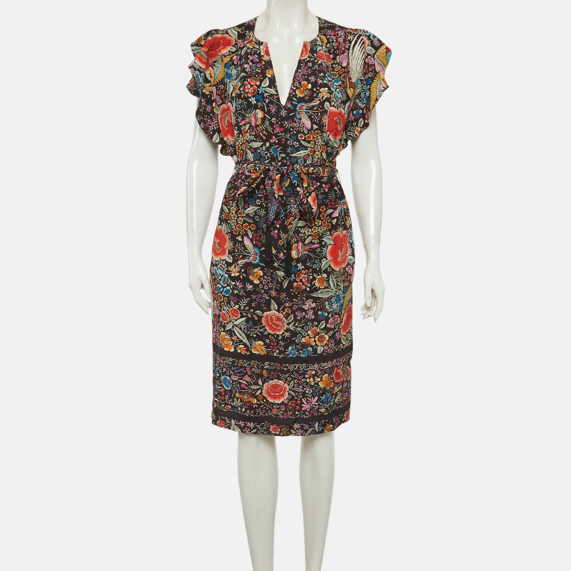 Roberto Cavalli Multicolour Floral Print Silk Belted Mini Dress