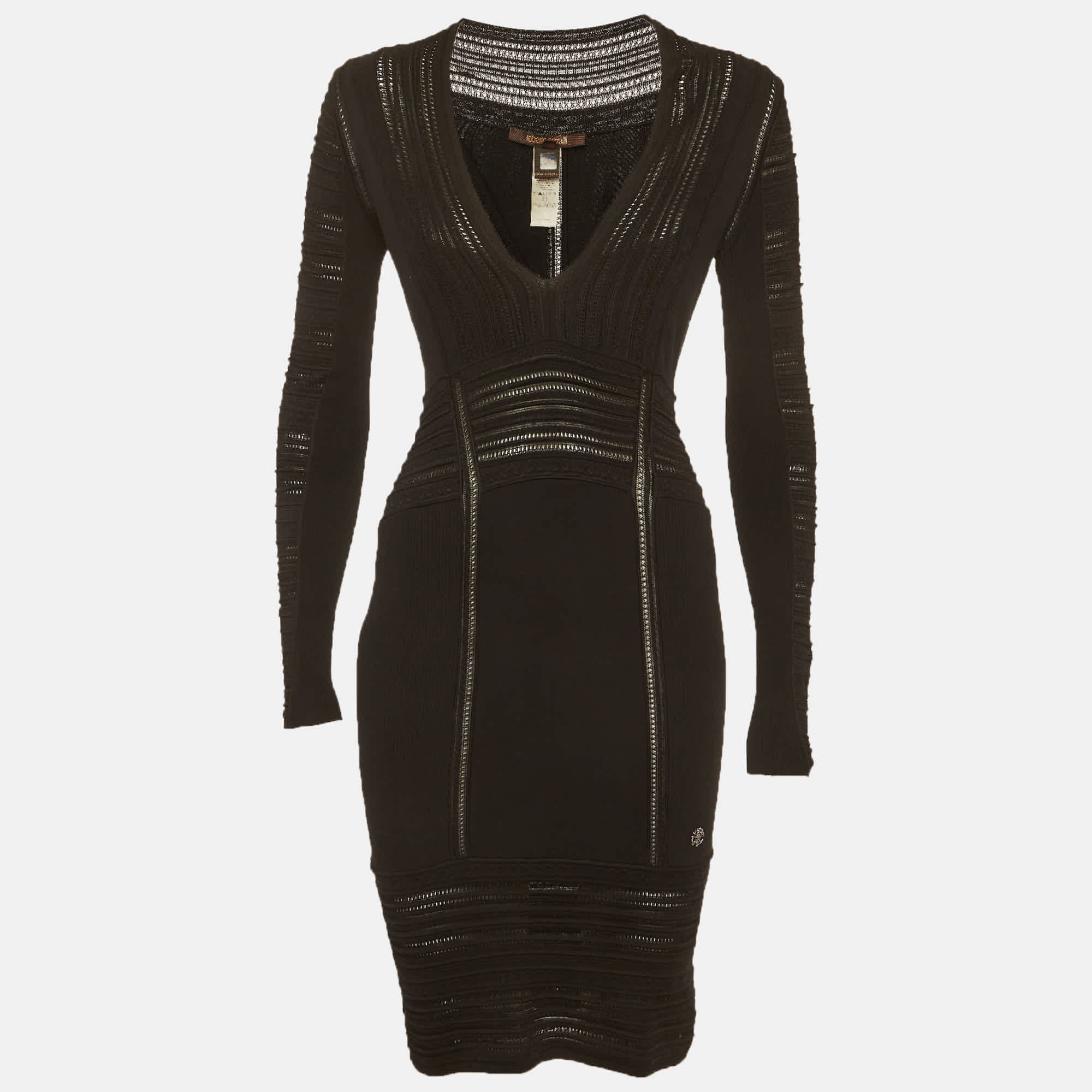 Roberto Cavalli Black Stretch Knit Long Sleeve Dress