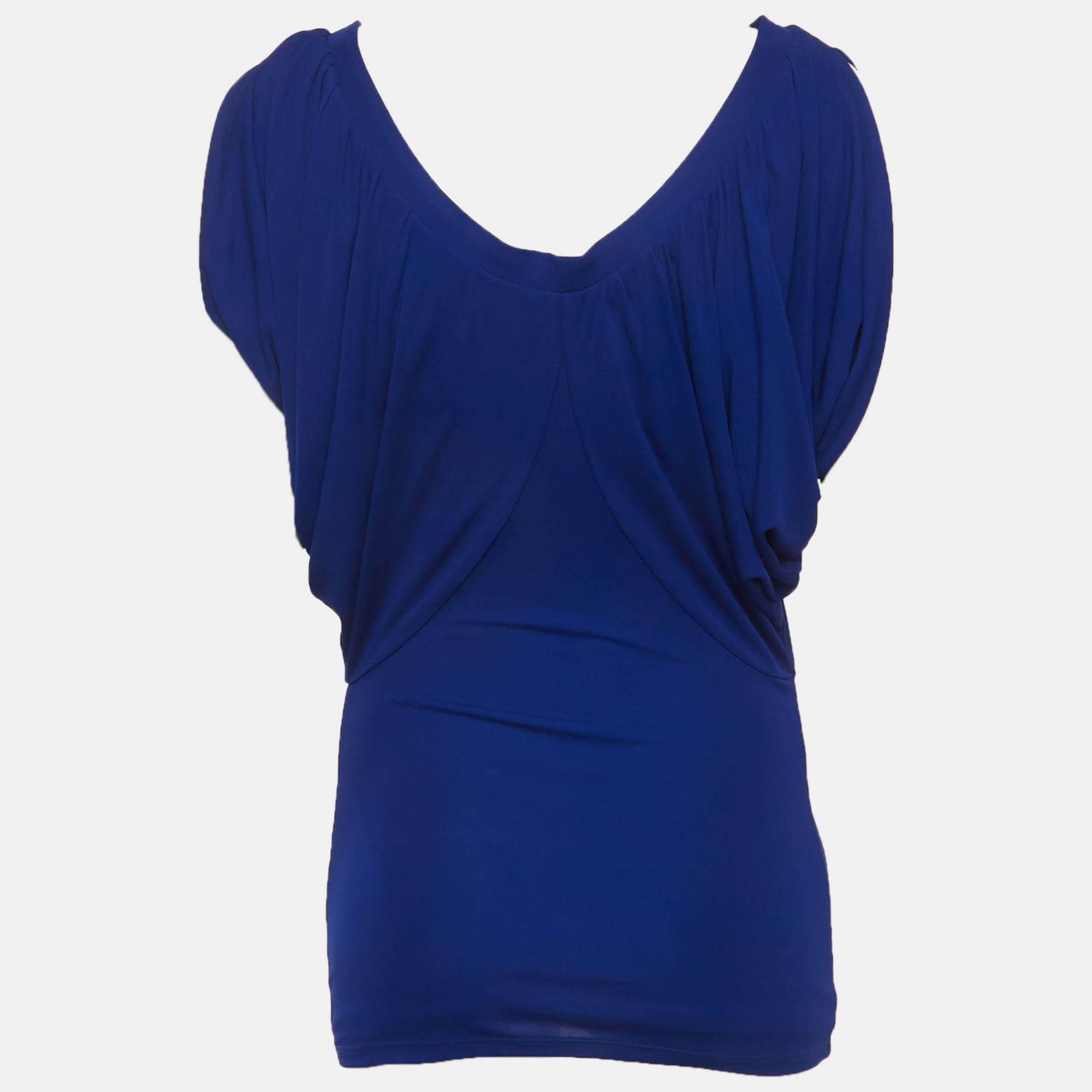 Roberto Cavalli Royal Blue Jersey Knit Gathered Top