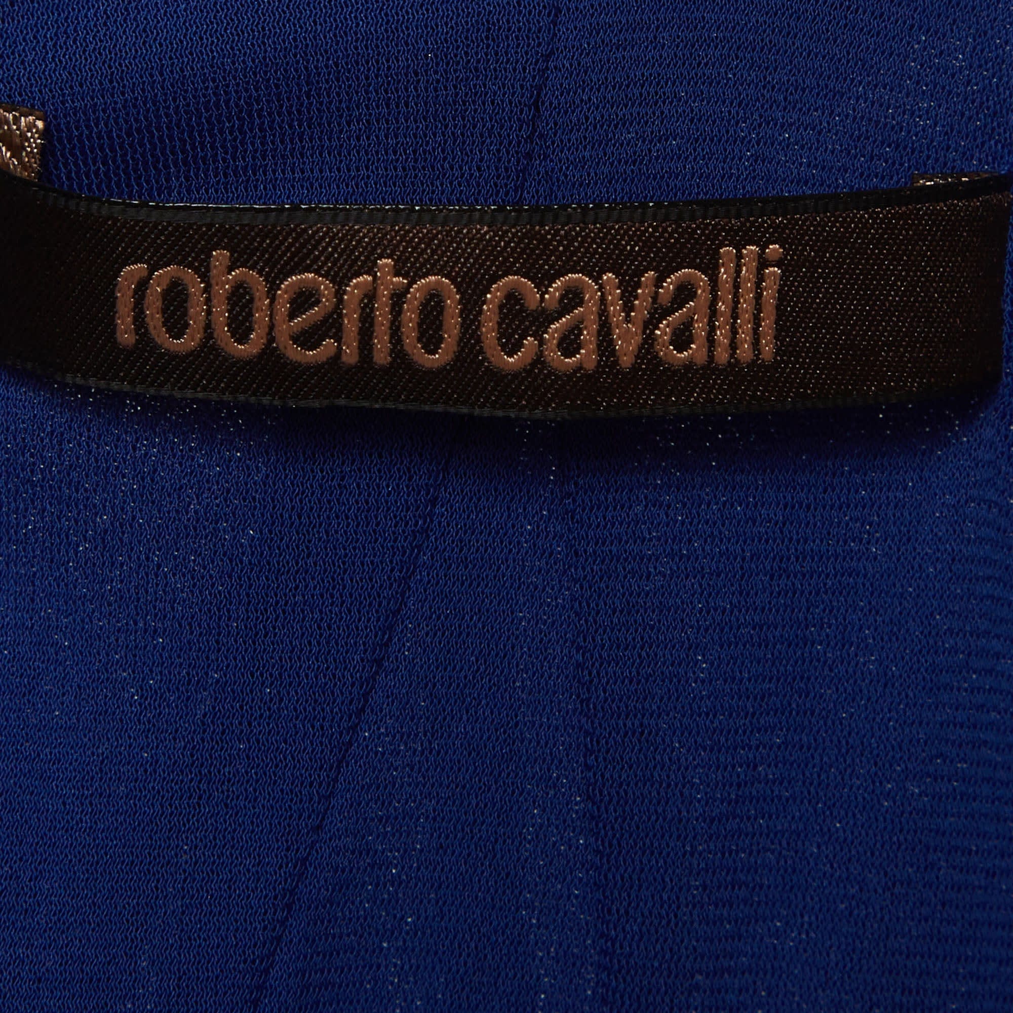 Roberto Cavalli Royal Blue Jersey Knit Gathered Top