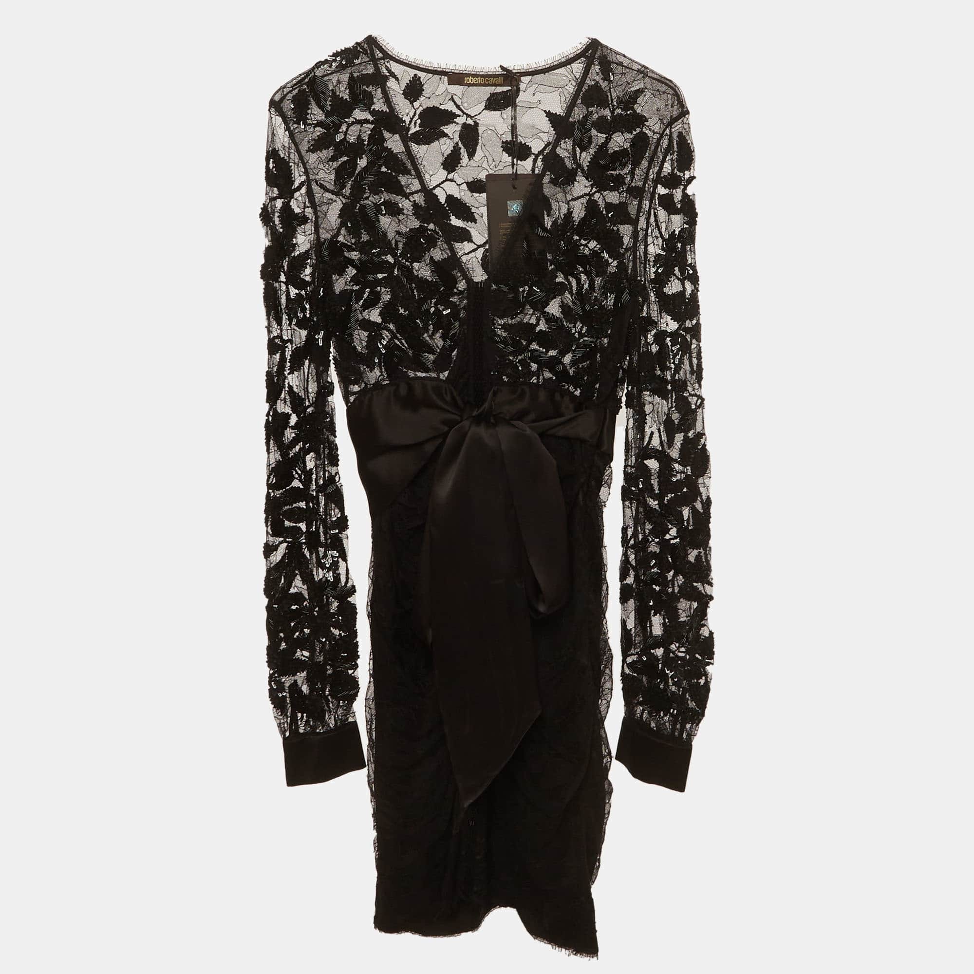 Roberto Cavalli Black Lace Short Dress