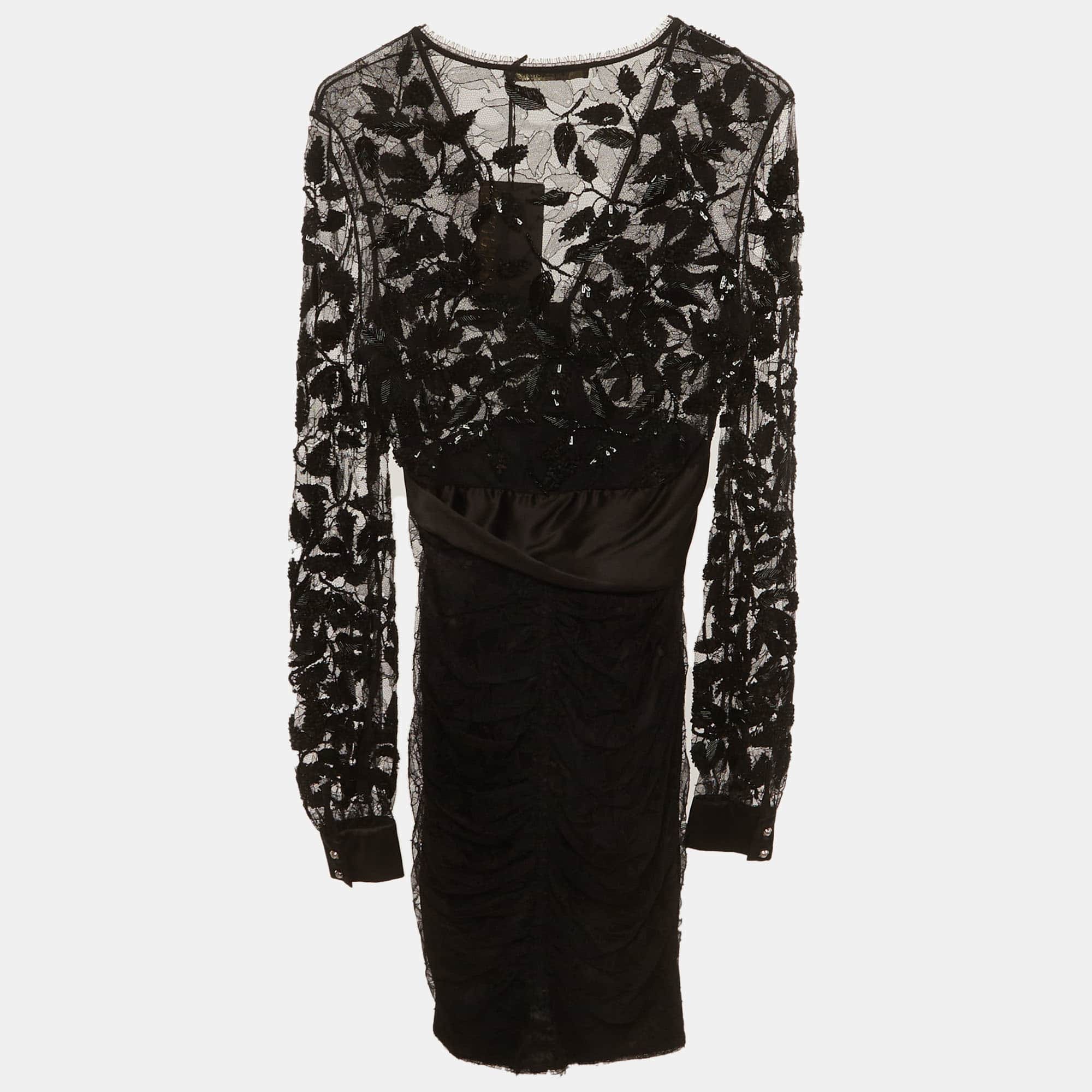 Roberto Cavalli Black Lace Short Dress