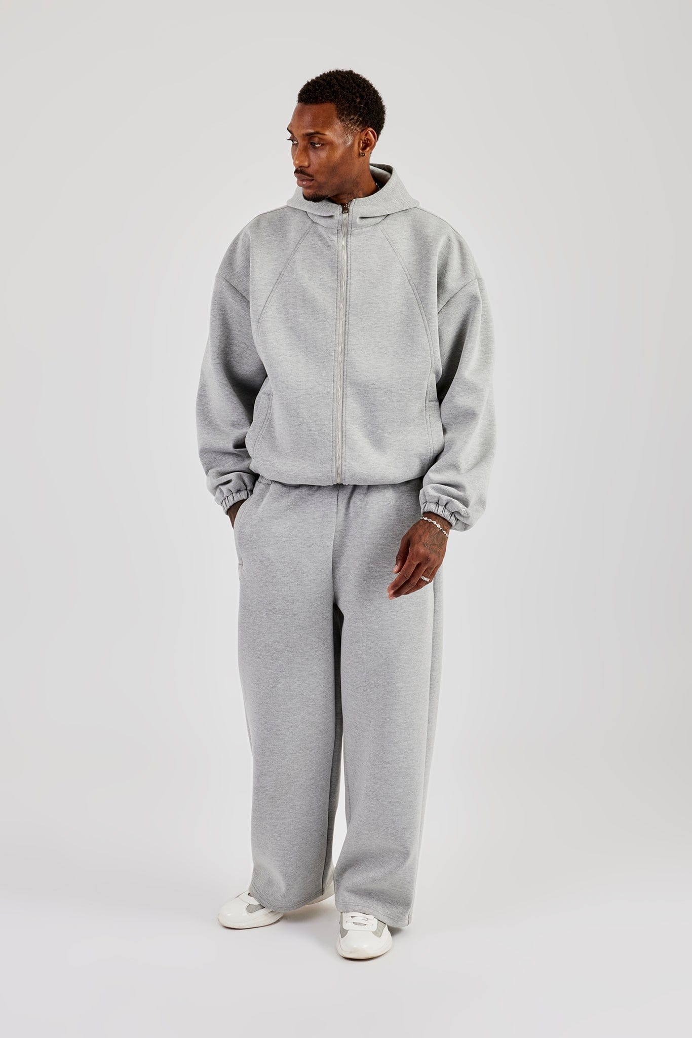 Cernucci Zip Hooded Panelled Scuba Jacket & Baggy Fit Trouser - Grey