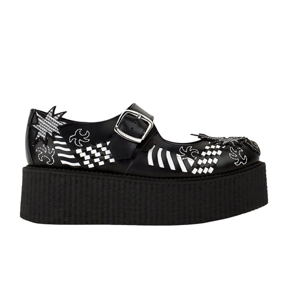 Underground MARY JANE CREEPER SHOE - DOUBLE SOLE - BLACK LEATHER/DRAGON