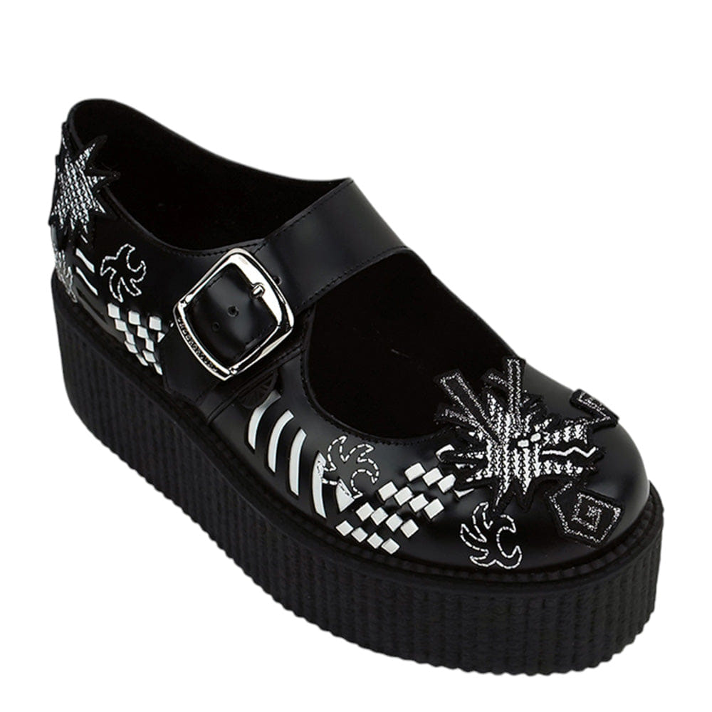 Underground MARY JANE CREEPER SHOE - DOUBLE SOLE - BLACK LEATHER/DRAGON